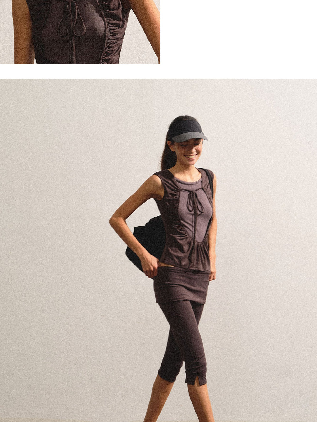 kvkv Breathable Dark Grey Colorblock Ruched Lace Up Women&