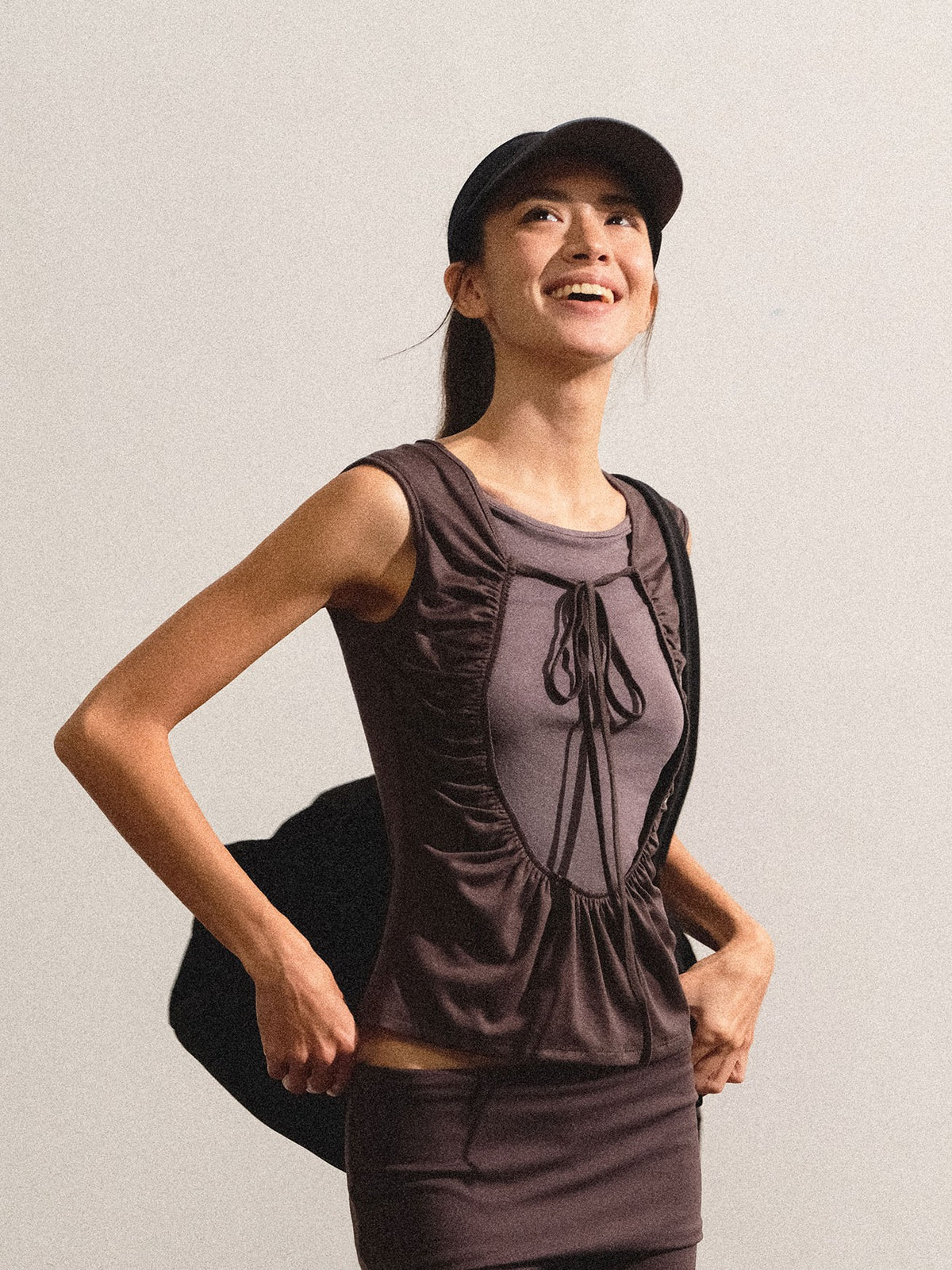 kvkv Breathable Dark Grey Colorblock Ruched Lace Up Women&