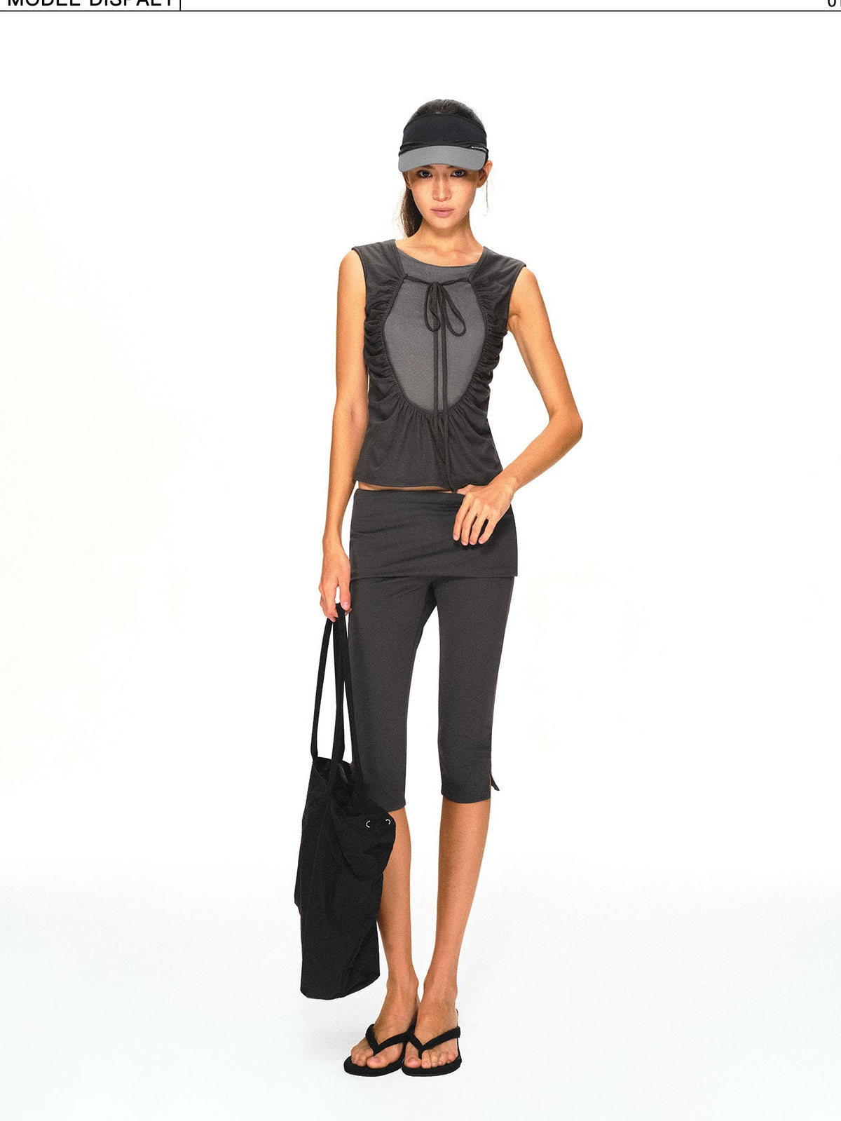 kvkv Breathable Dark Grey Colorblock Ruched Lace Up Women&
