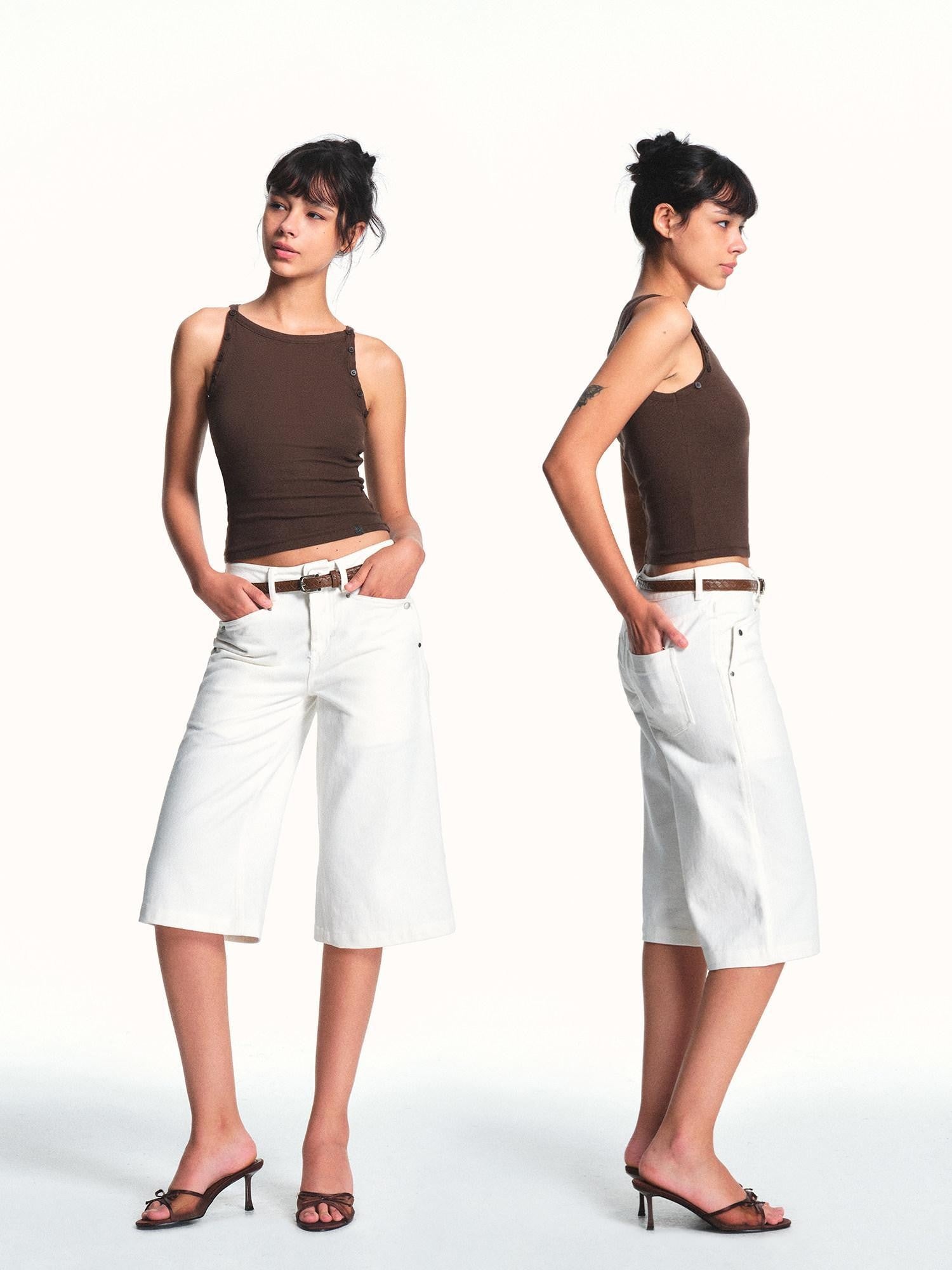 kvkv Brown Removable Button Convertible Rib Knit Slim Women&