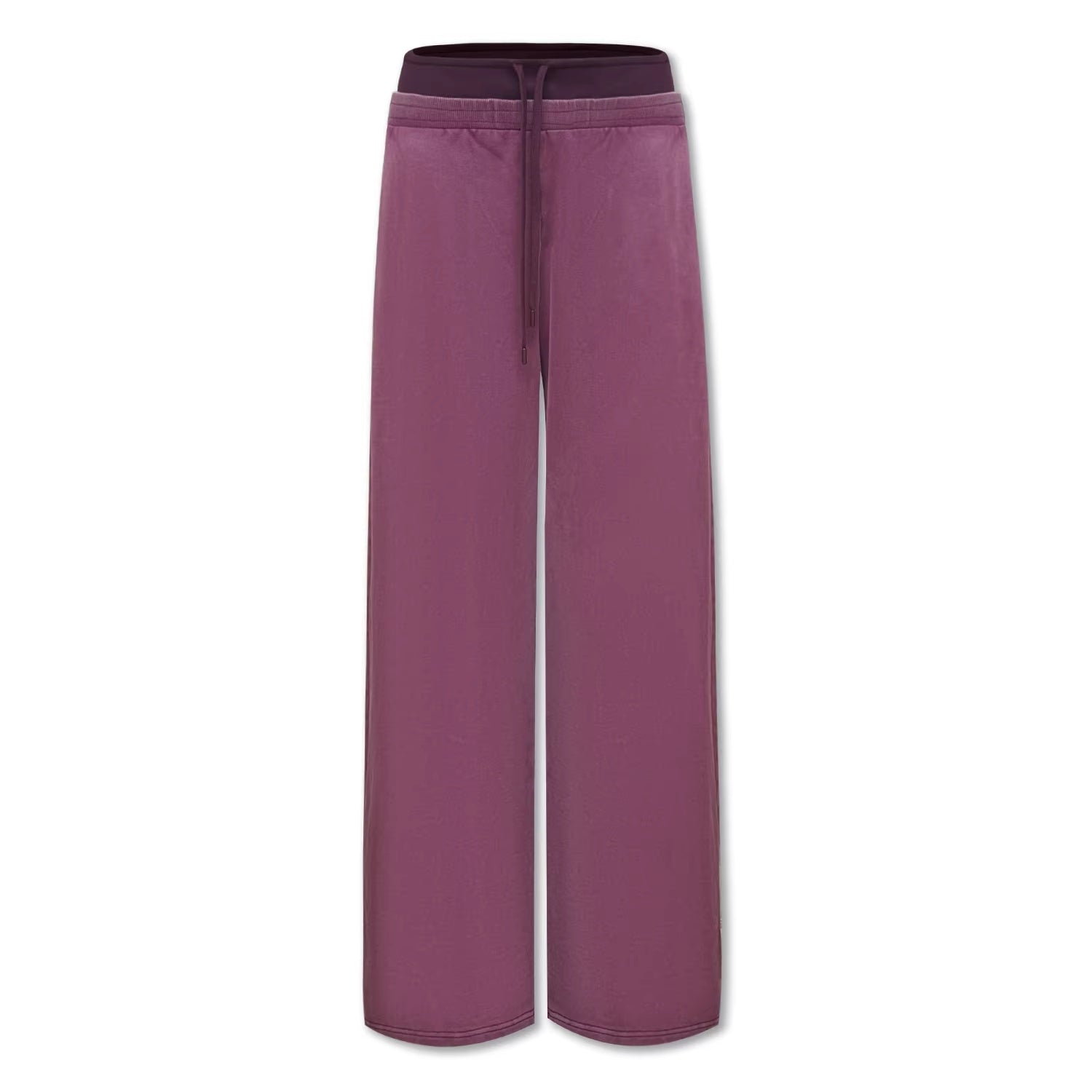 kvkv_Burgundy_Cotton_Drawstring_Wide_Leg_Natural_Waist_Sporty_Womens_Pants_MISSTT