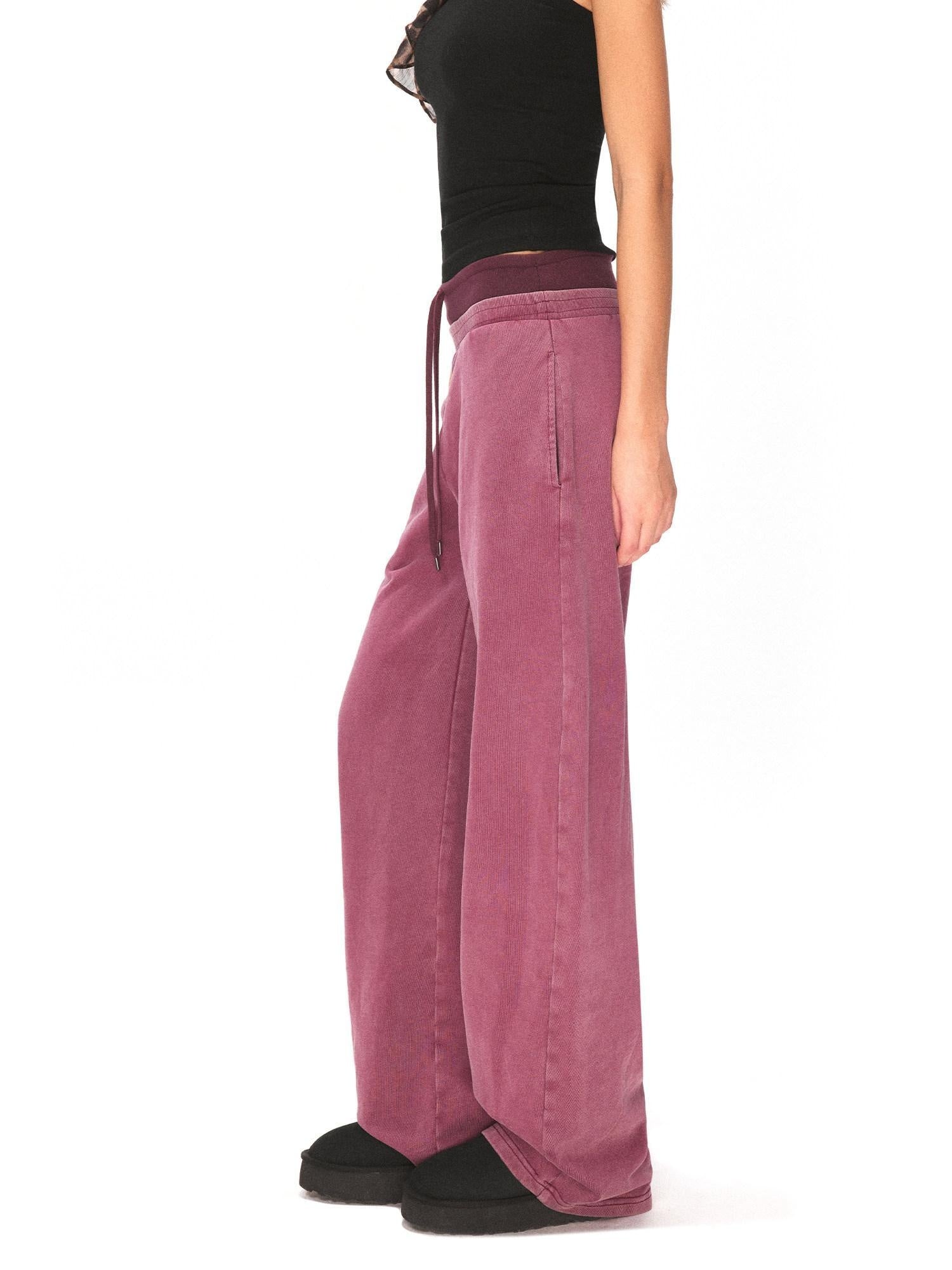 kvkv Burgundy Cotton Drawstring Wide Leg Natural Waist Sporty Womens Pants