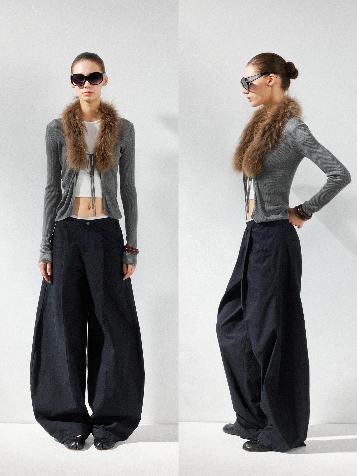 kvkv Cashmere Blend Gray Knit Cardigan With Detachable Raccoon Fur Collar