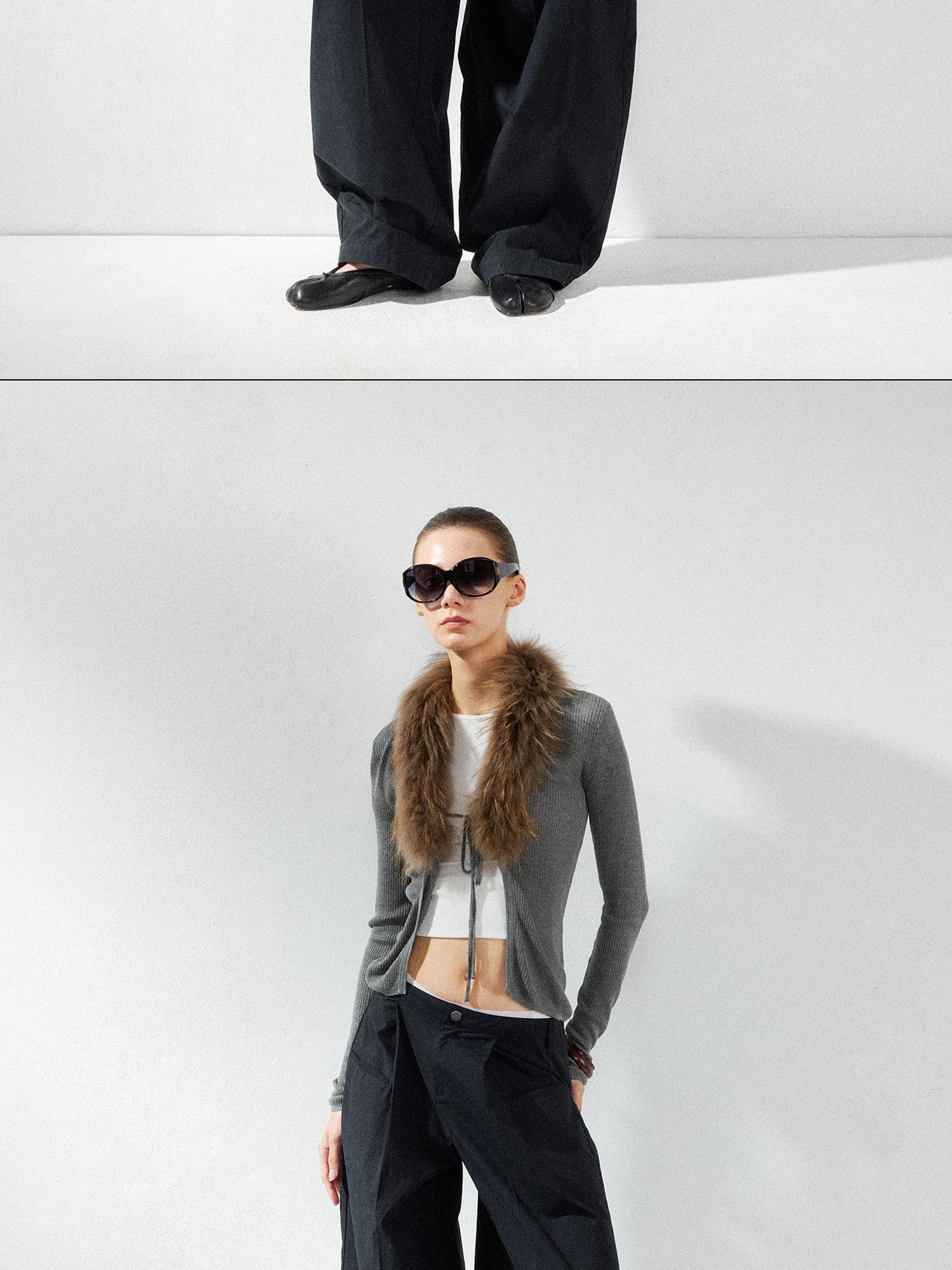 kvkv Cashmere Blend Gray Knit Cardigan With Detachable Raccoon Fur Collar