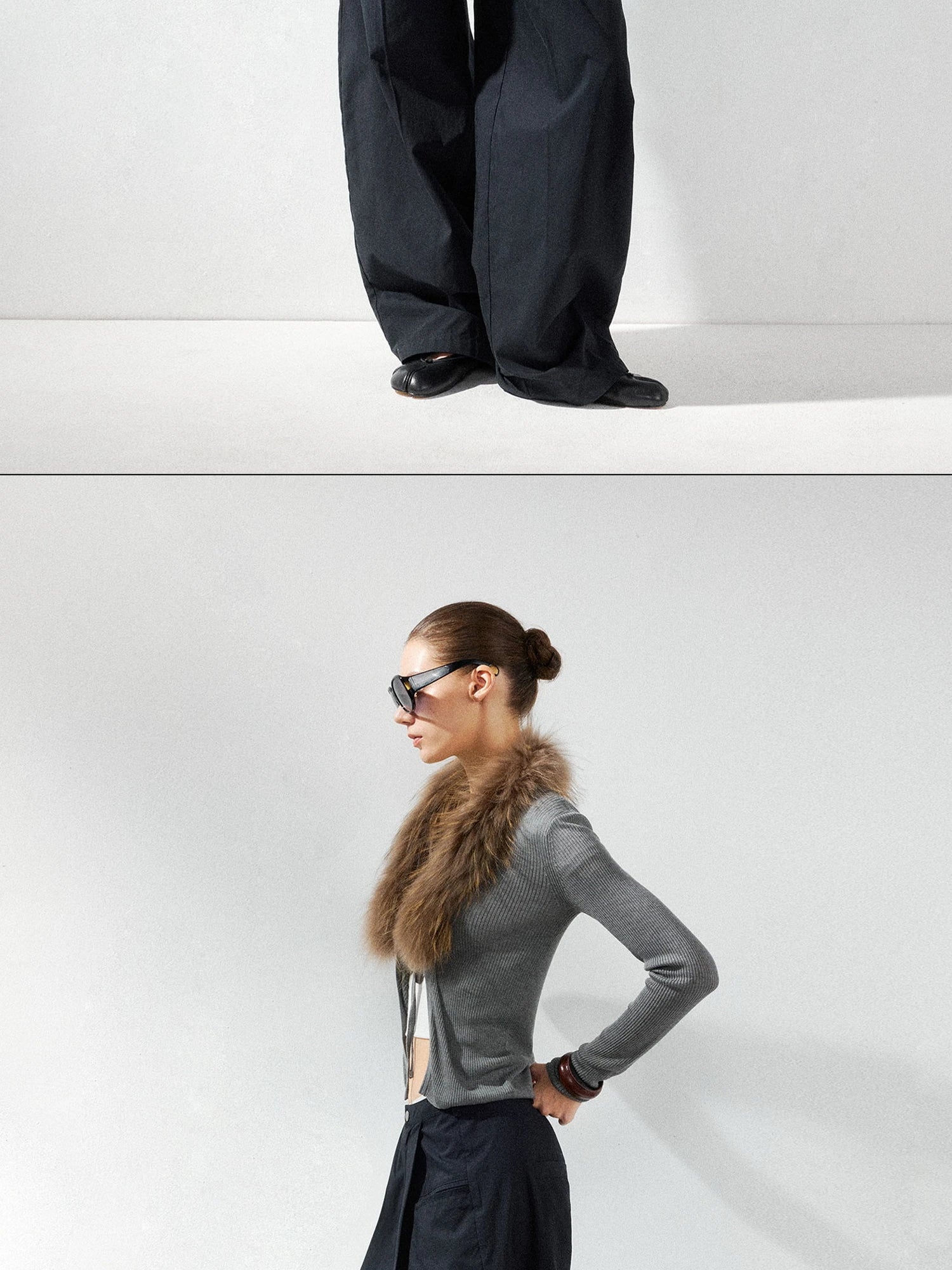 kvkv Cashmere Blend Gray Knit Cardigan With Detachable Raccoon Fur Collar