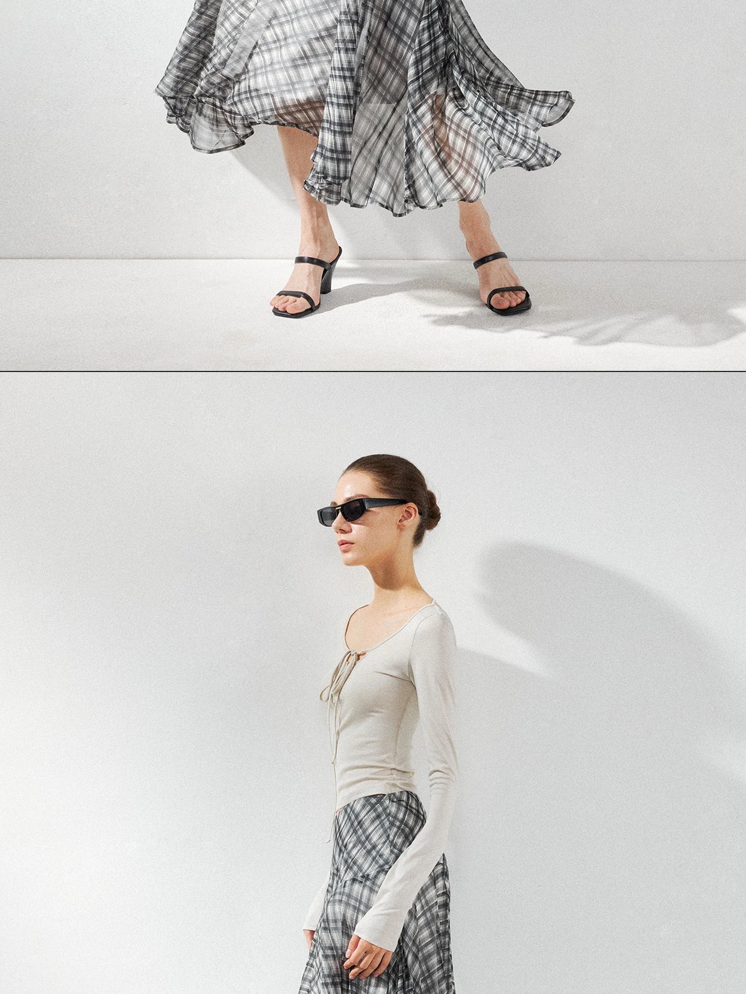 kvkv Checkered Asymmetrical Hem Flowy Skirt