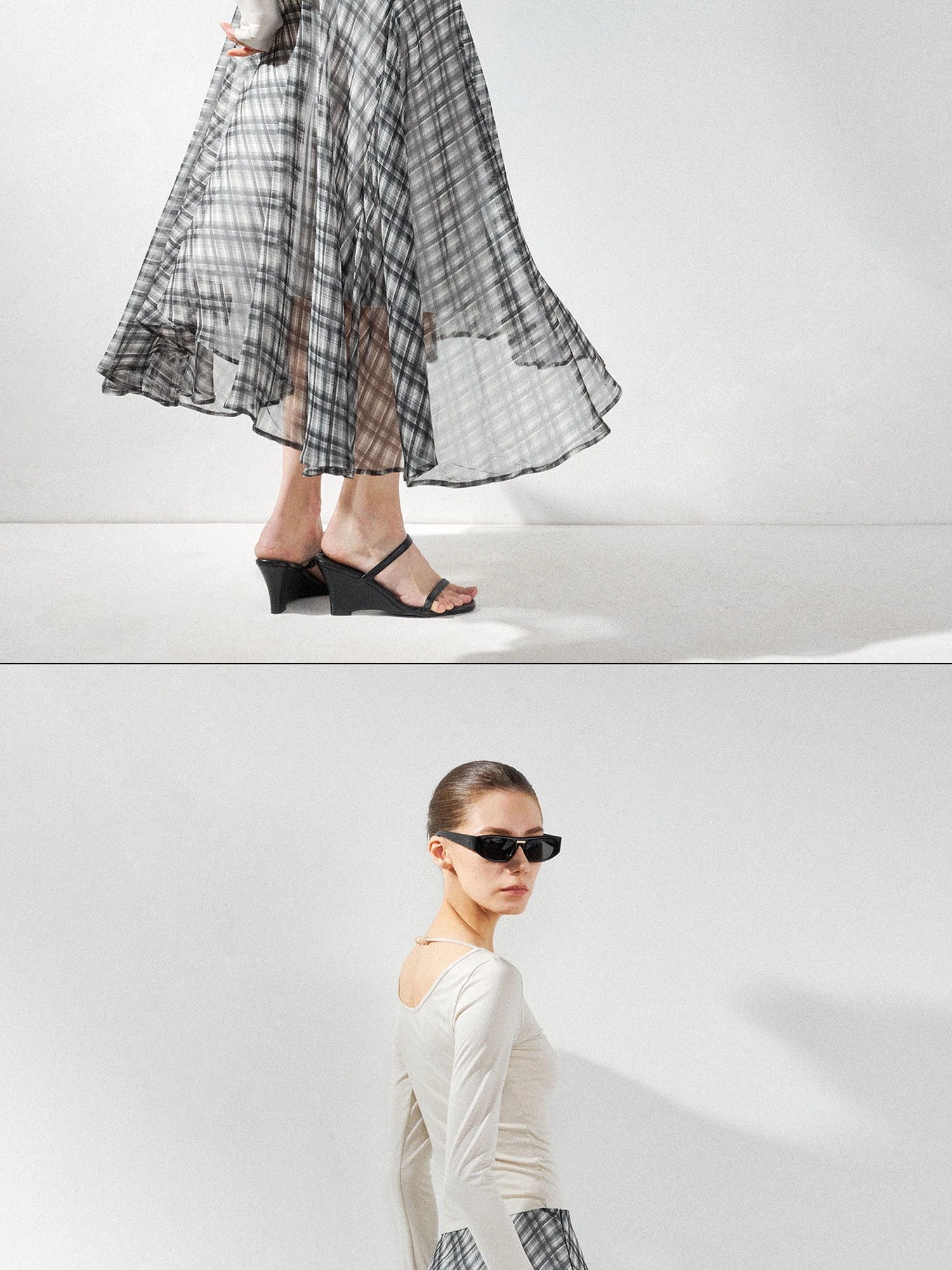 kvkv Checkered Asymmetrical Hem Flowy Skirt