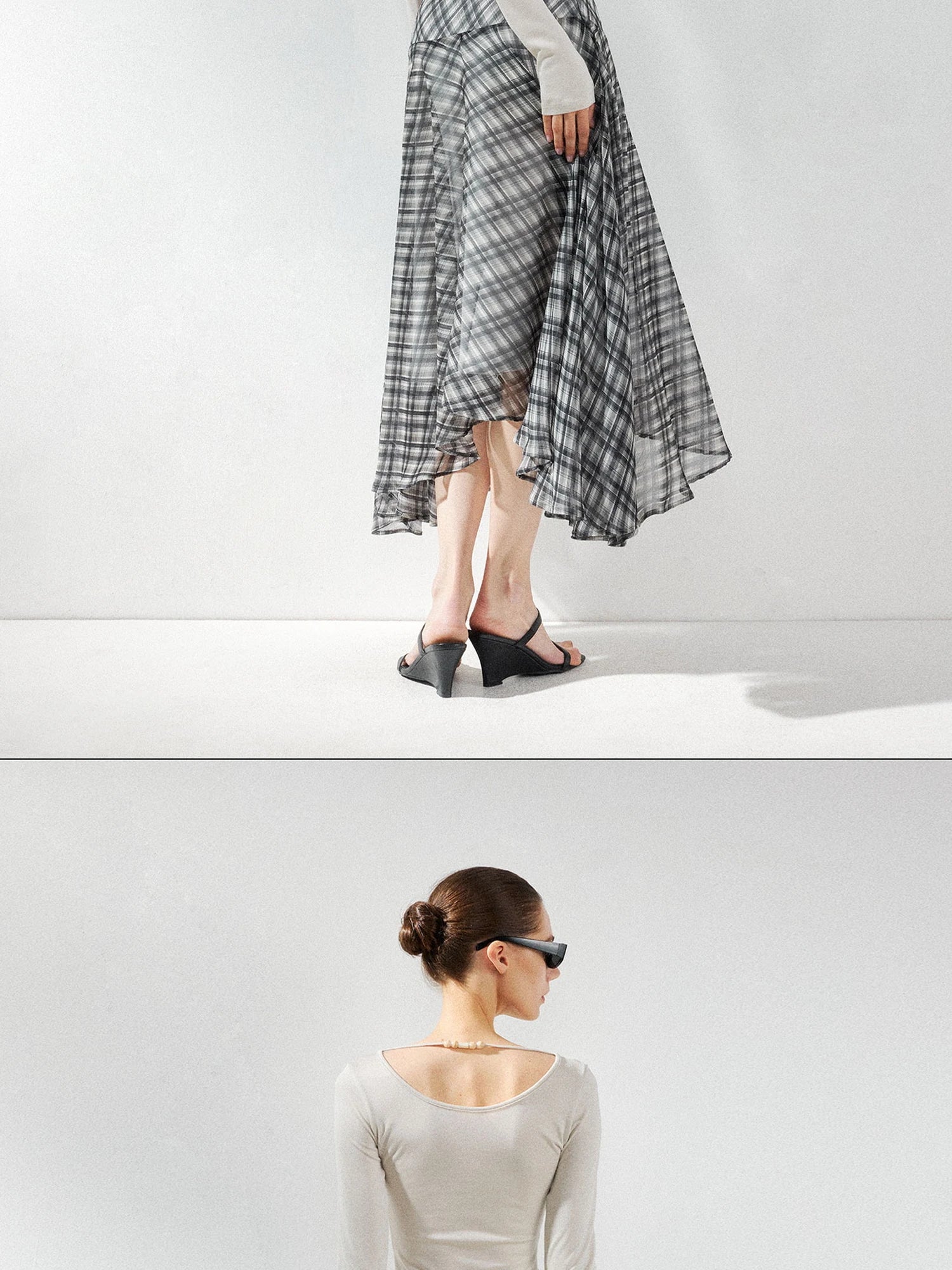 kvkv Checkered Asymmetrical Hem Flowy Skirt