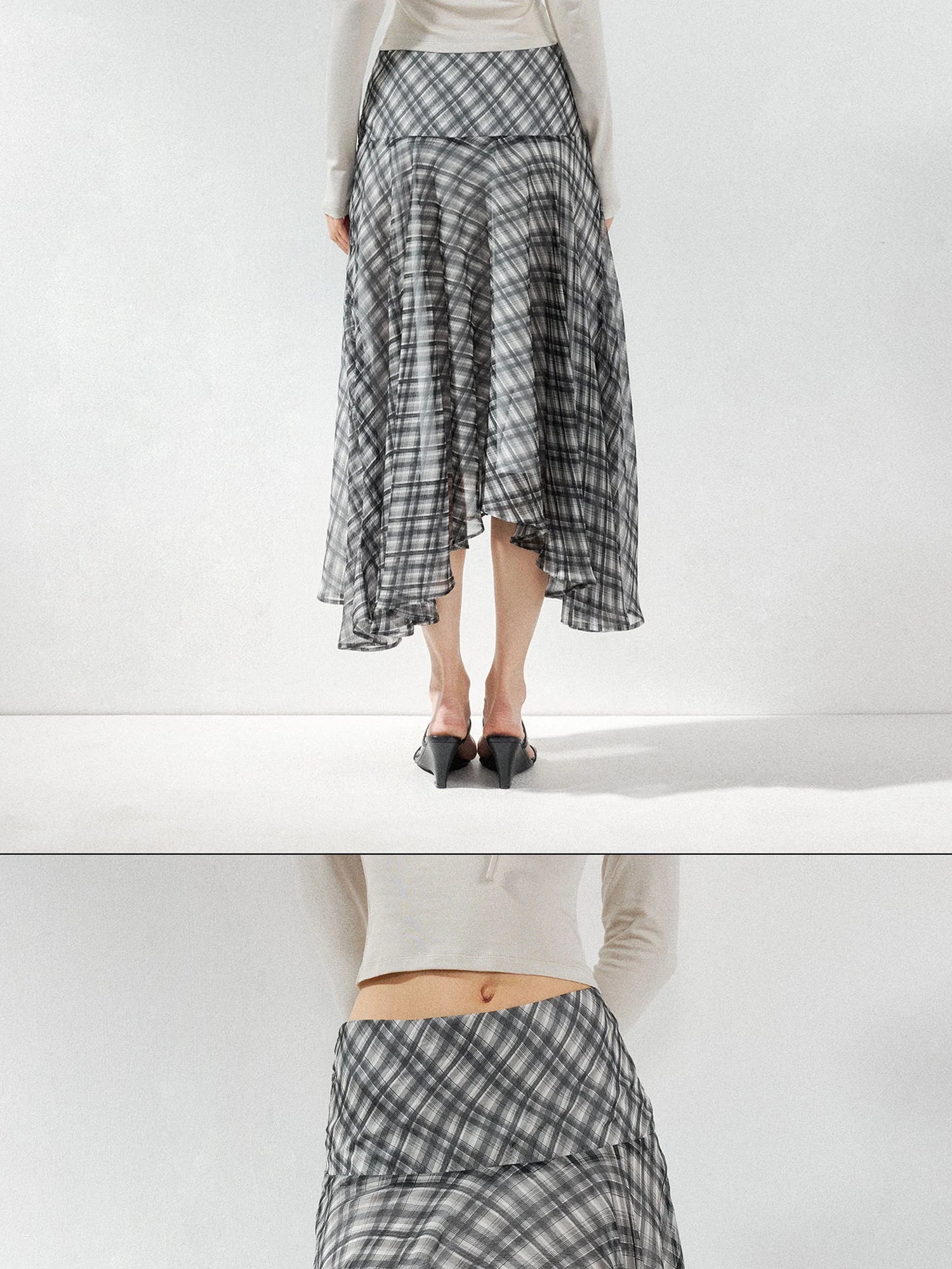 kvkv Checkered Asymmetrical Hem Flowy Skirt