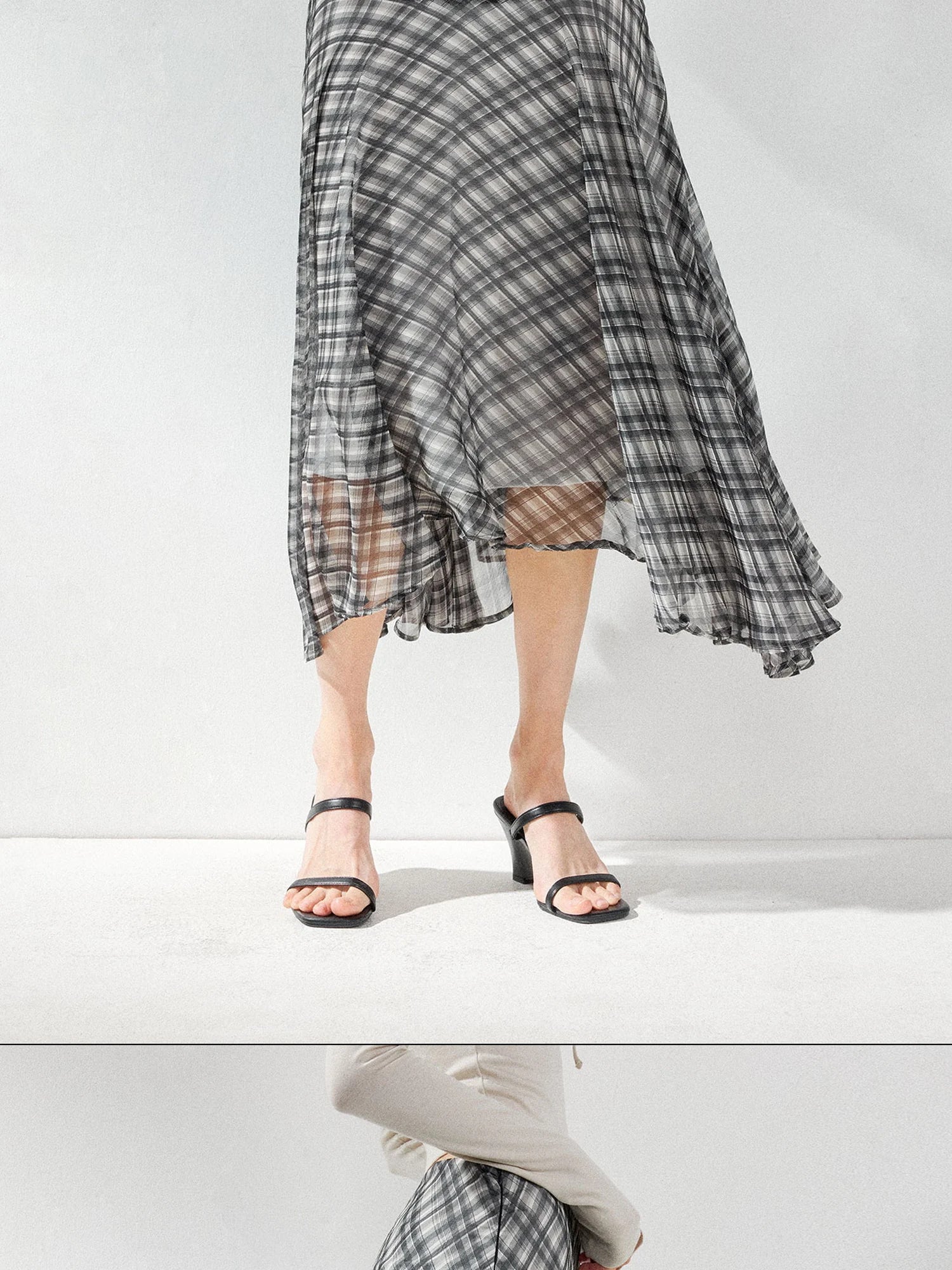 kvkv Checkered Asymmetrical Hem Flowy Skirt