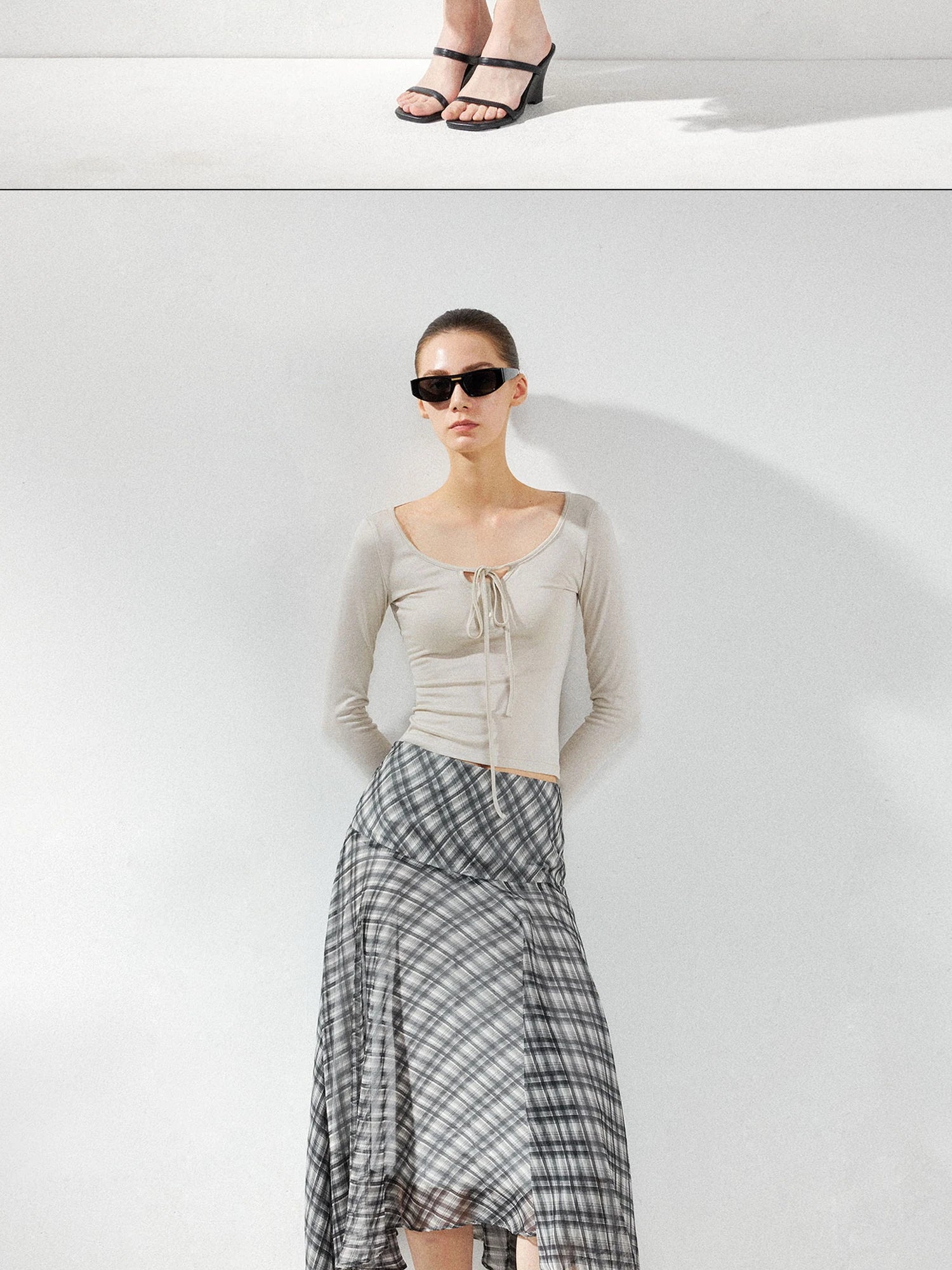 kvkv Checkered Asymmetrical Hem Flowy Skirt