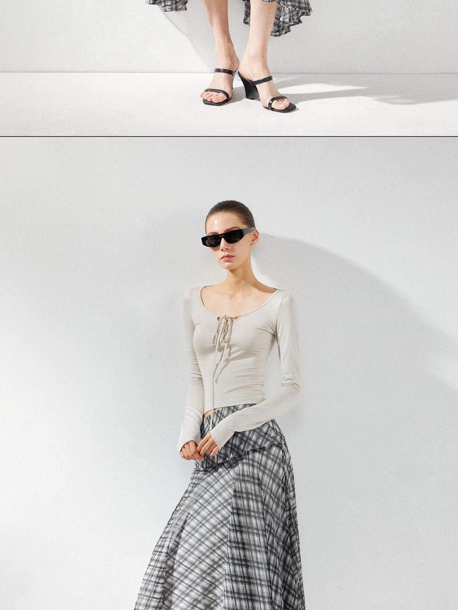 kvkv Checkered Asymmetrical Hem Flowy Skirt