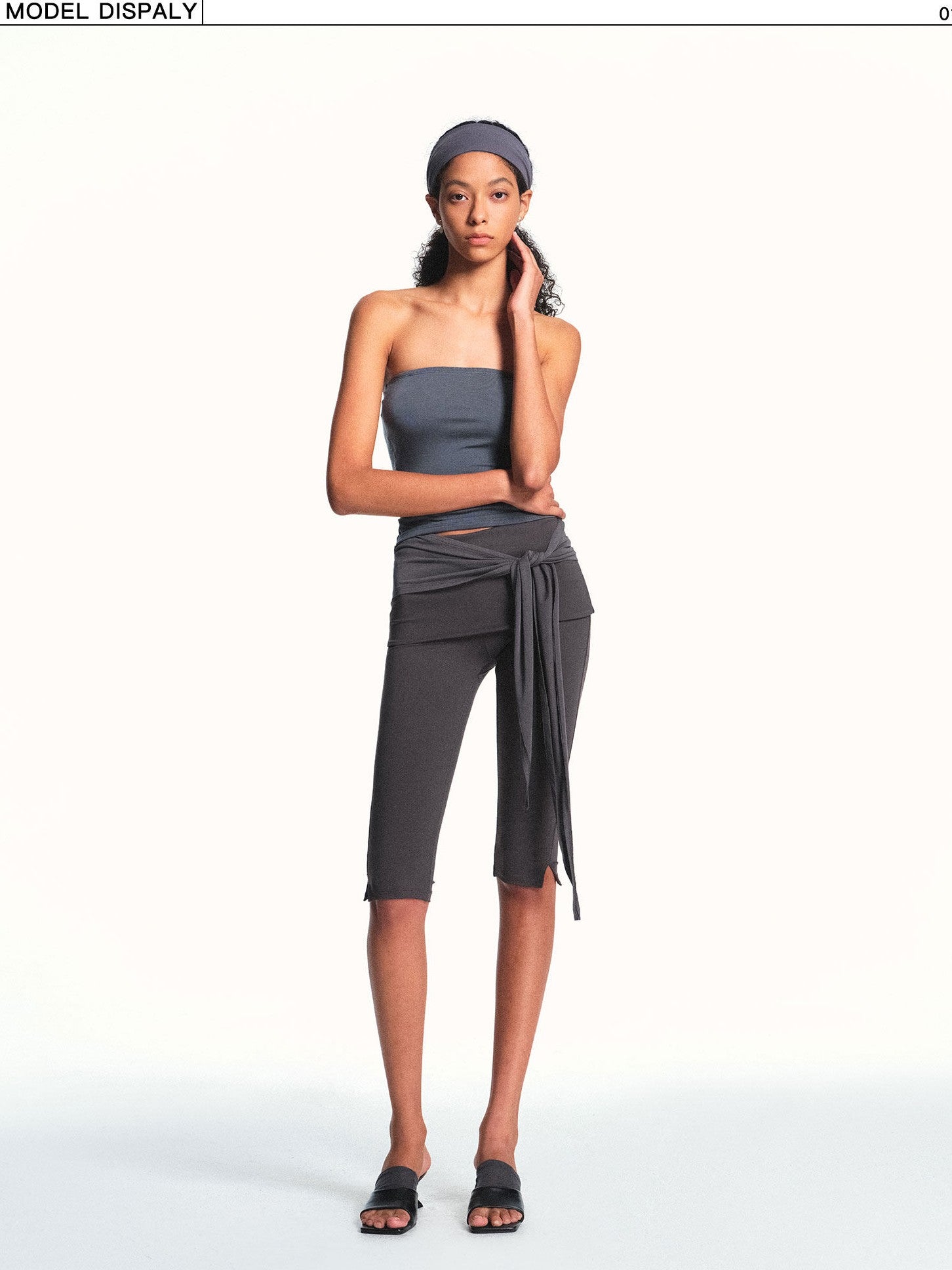 kvkv Cloud Blue Gray Ribbon Spliced Structured Slim Women&