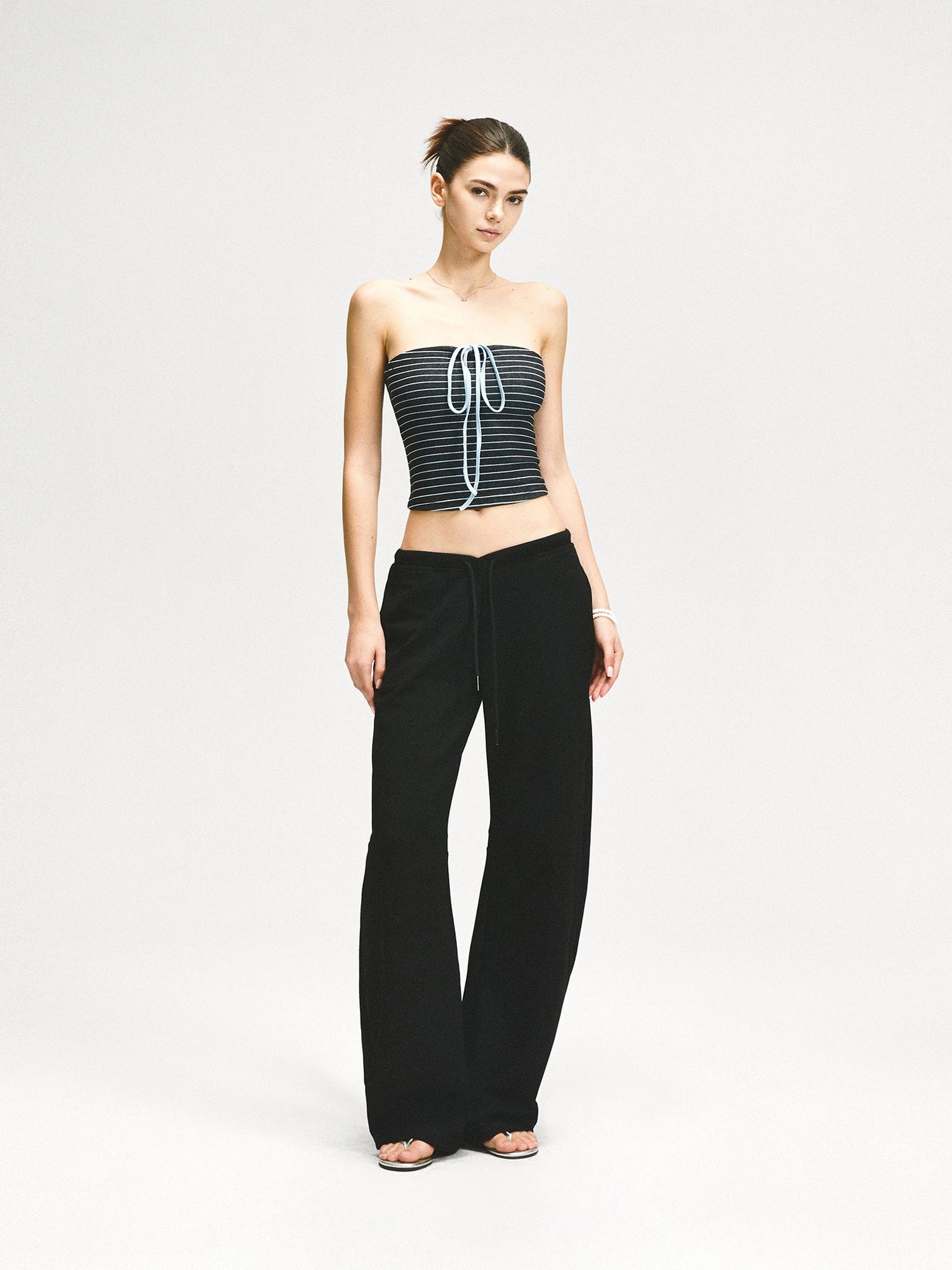 kvkv Color Block Striped Tie Front Halter Top