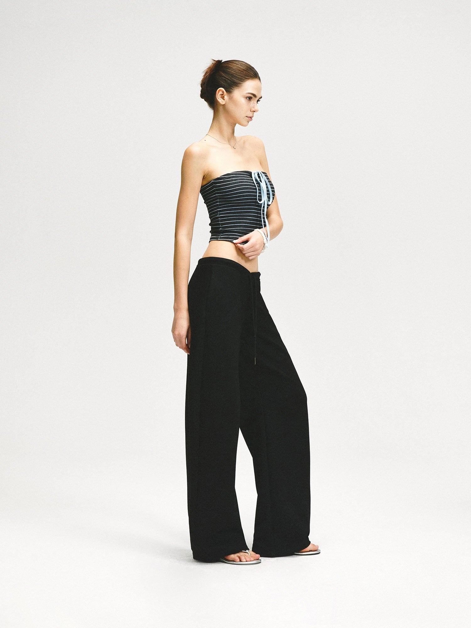 kvkv Color Block Striped Tie Front Halter Top