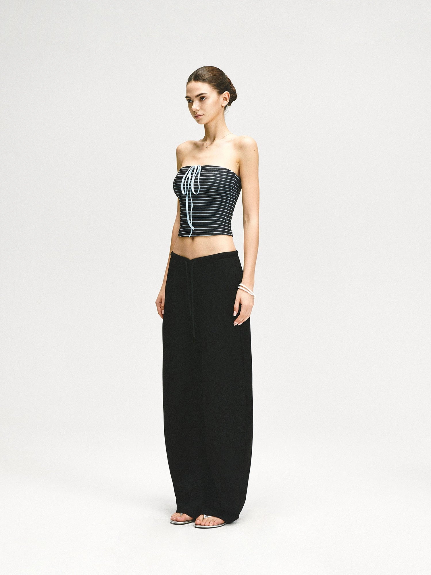 kvkv Color Block Striped Tie Front Halter Top
