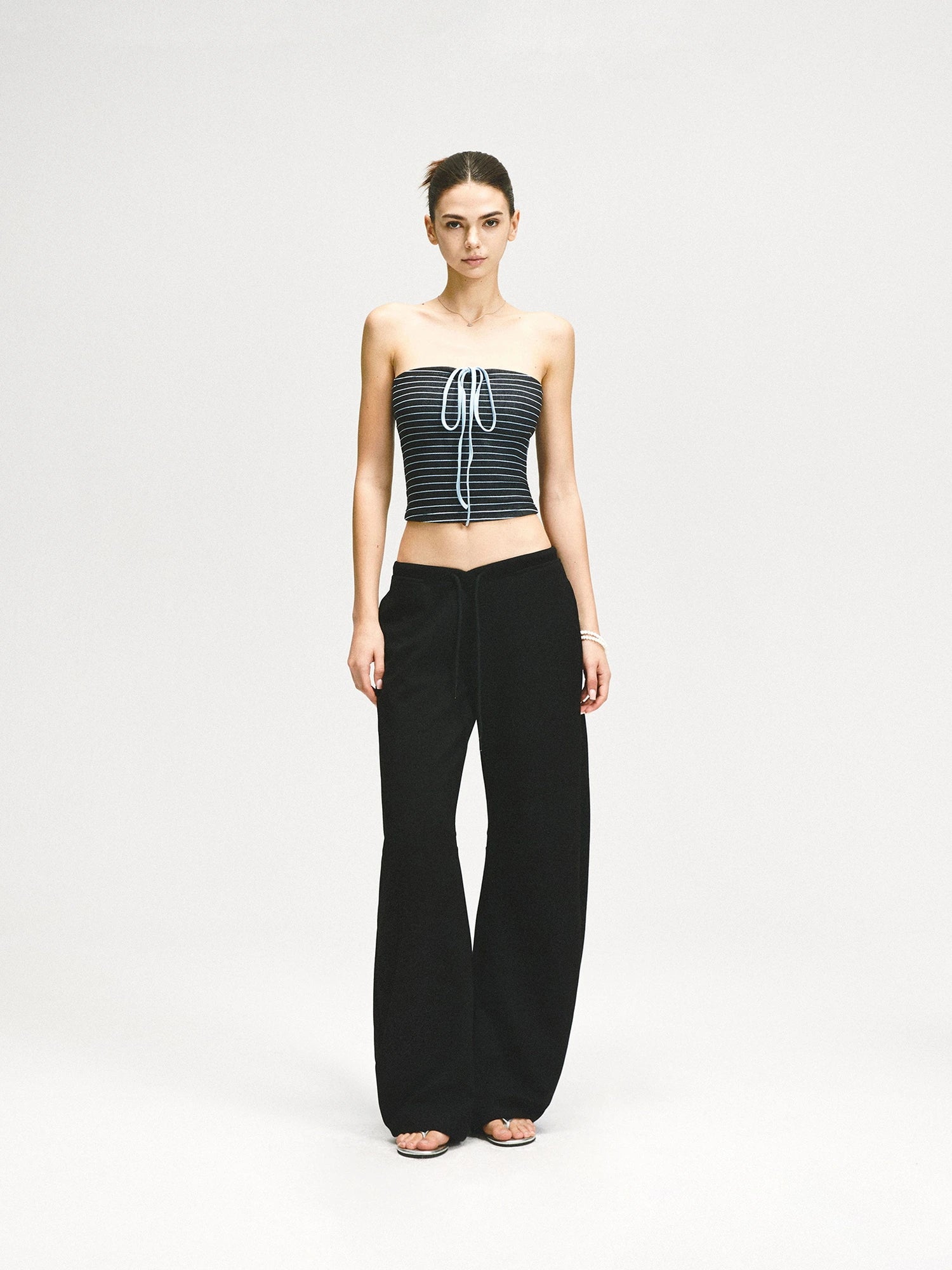 kvkv Color Block Striped Tie Front Halter Top