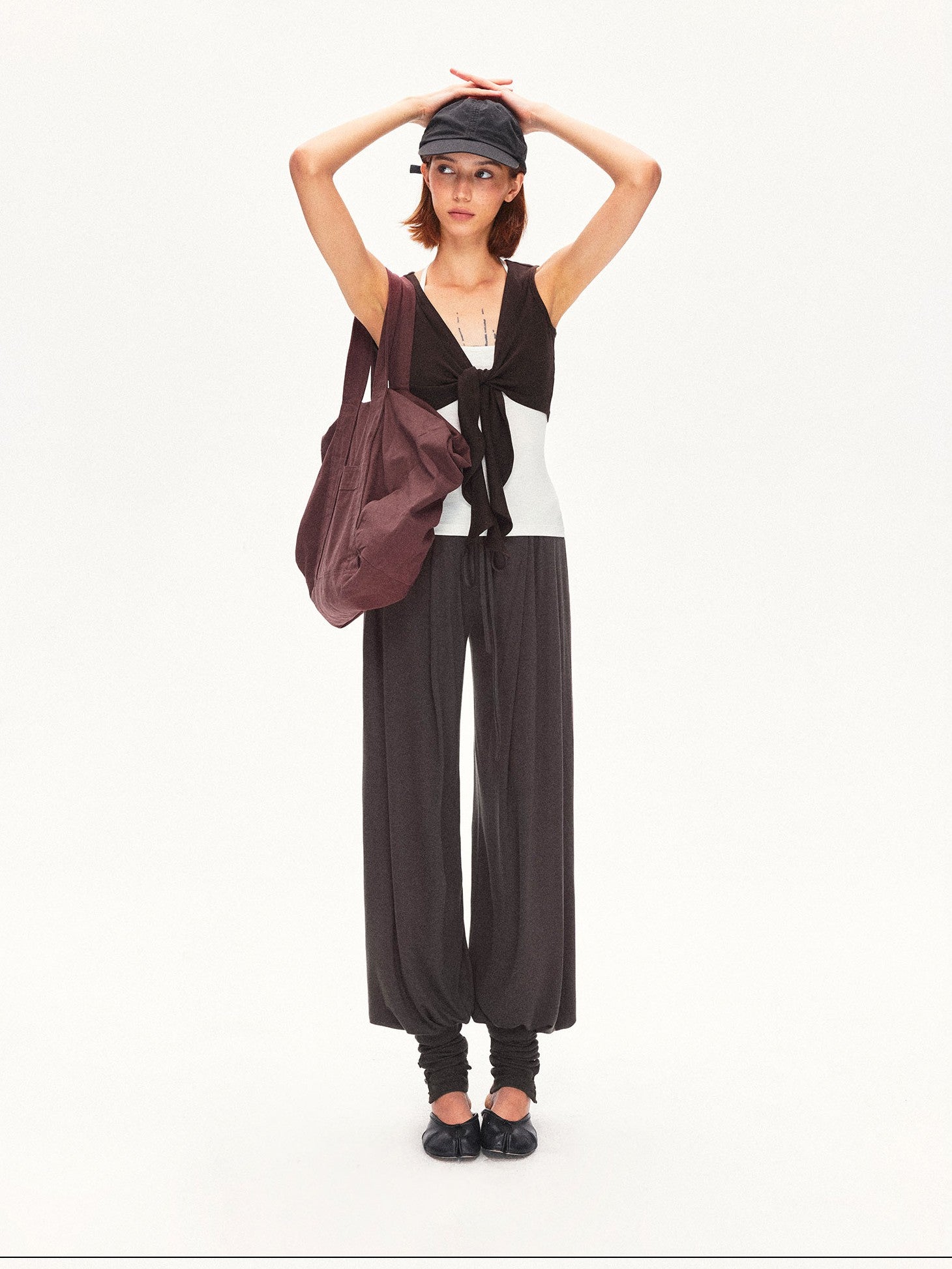 kvkv Contrast Layered U Neck Racerback Tie Cardigan Two Piece Women&