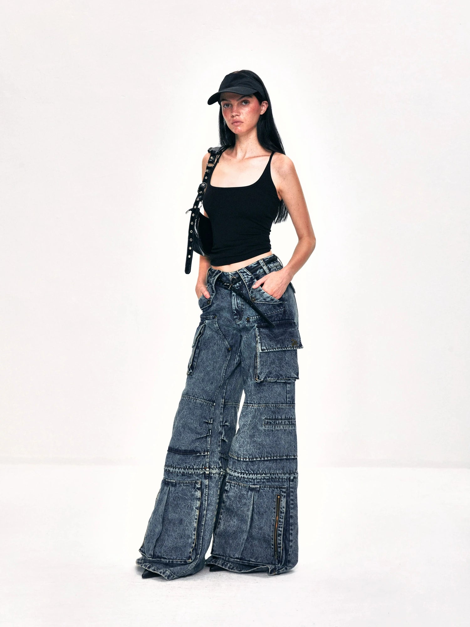 kvkv Convertible Washed Cargo Capri Jeans