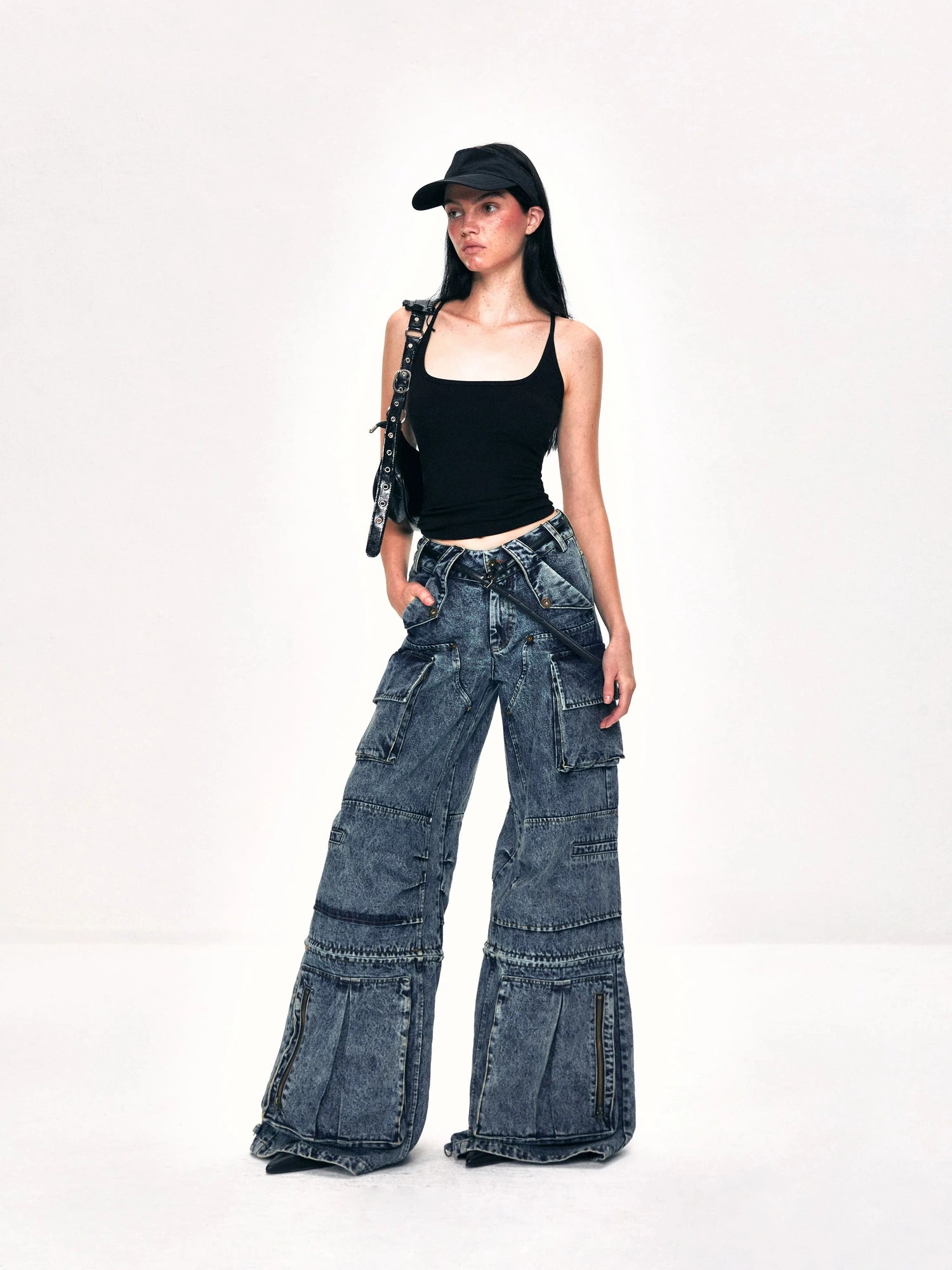kvkv Convertible Washed Cargo Capri Jeans