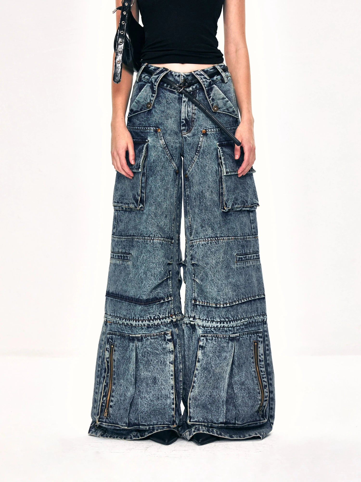 kvkv Convertible Washed Cargo Capri Jeans