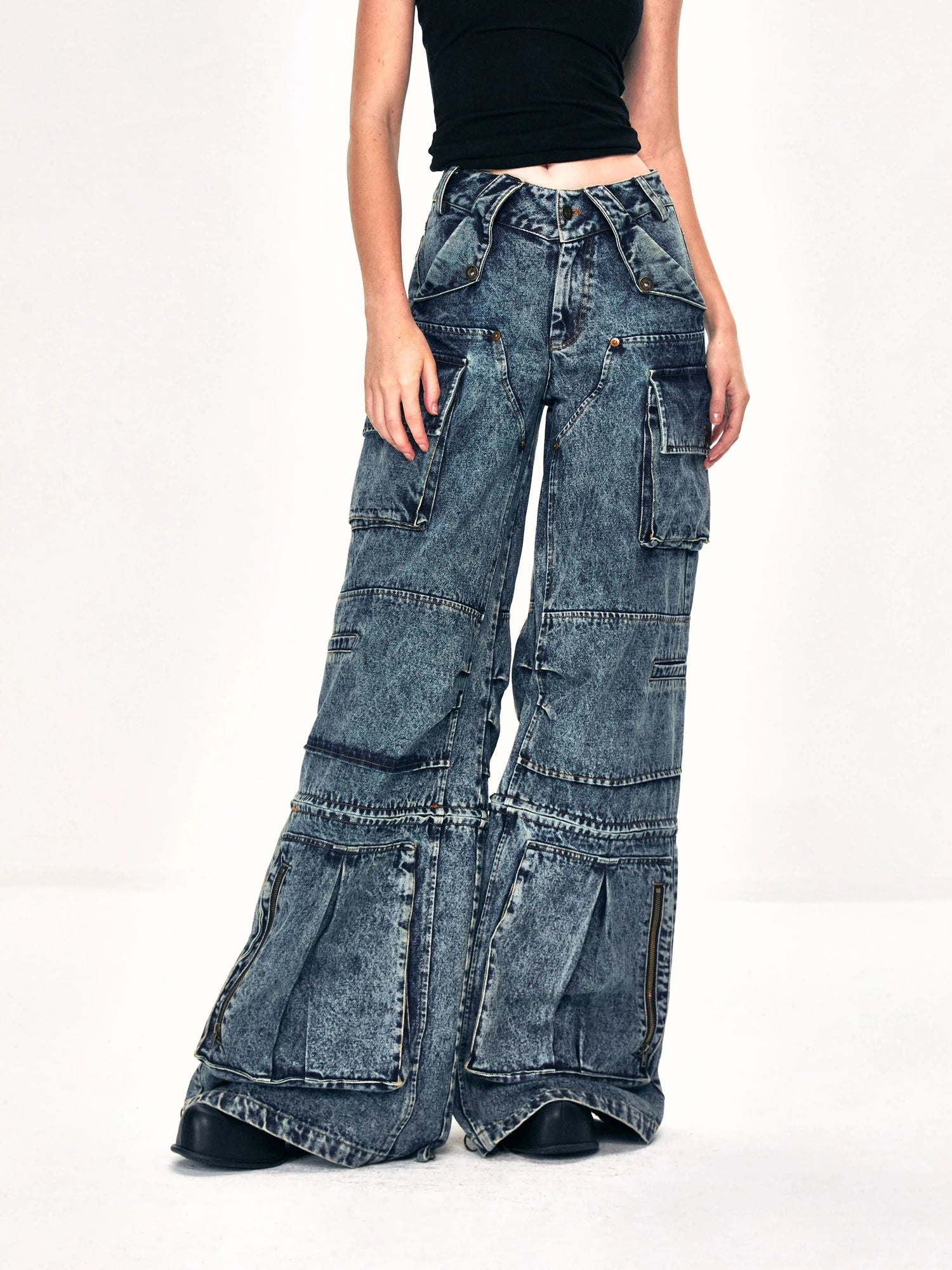 kvkv Convertible Washed Cargo Capri Jeans