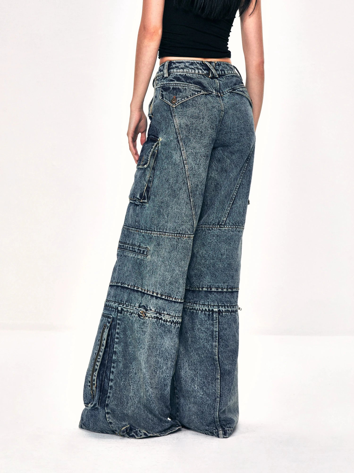 kvkv Convertible Washed Cargo Capri Jeans