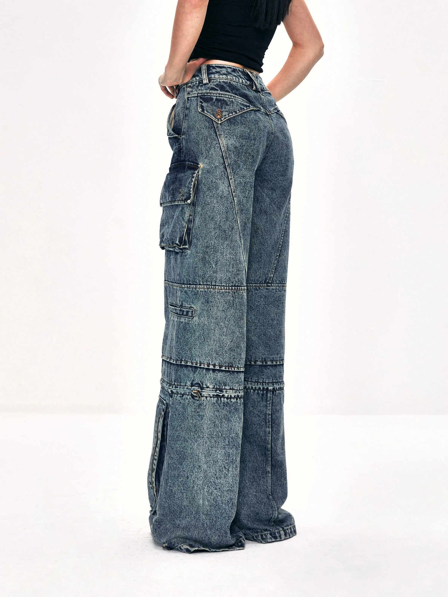 kvkv Convertible Washed Cargo Capri Jeans