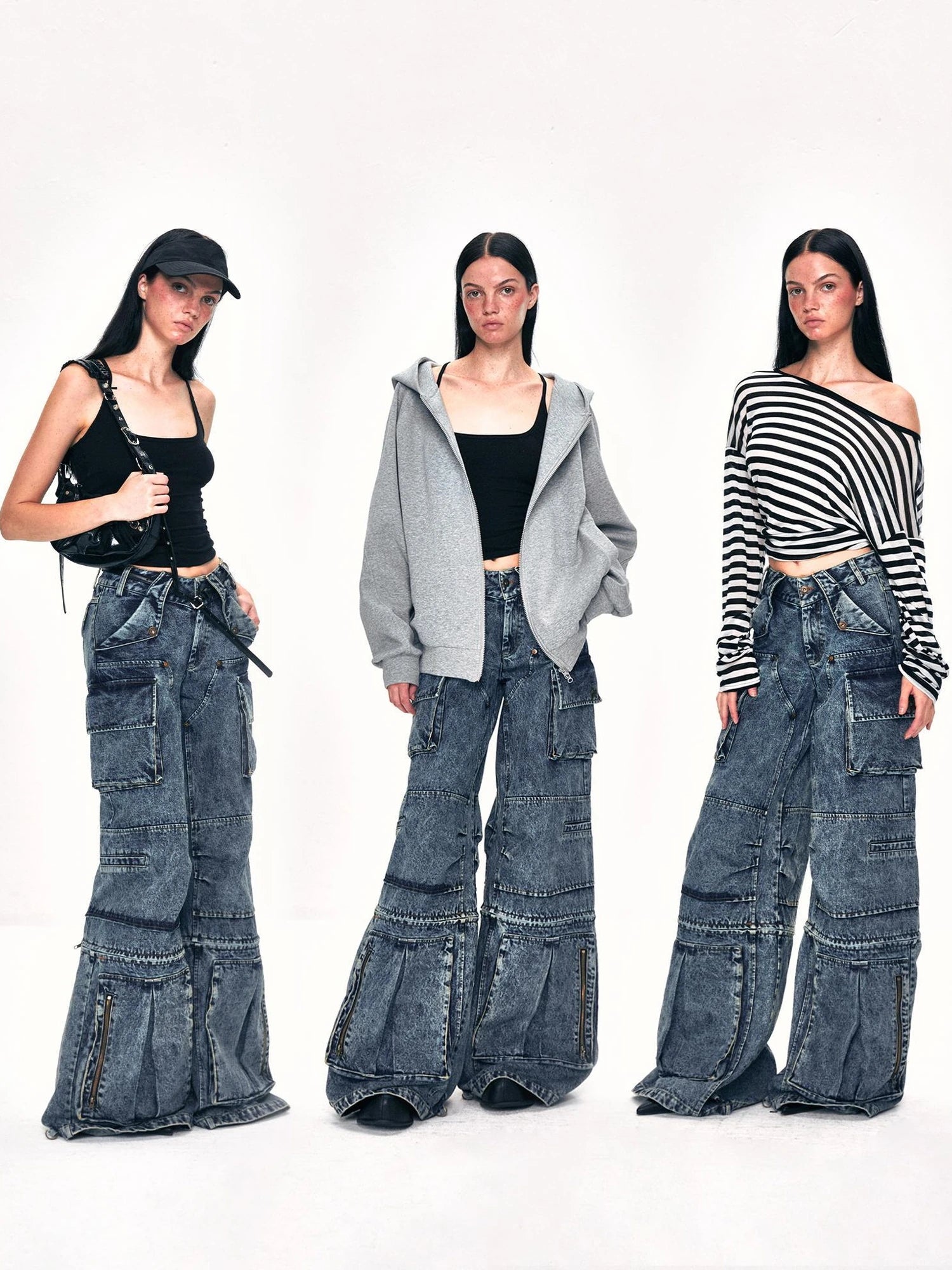 kvkv Convertible Washed Cargo Capri Jeans