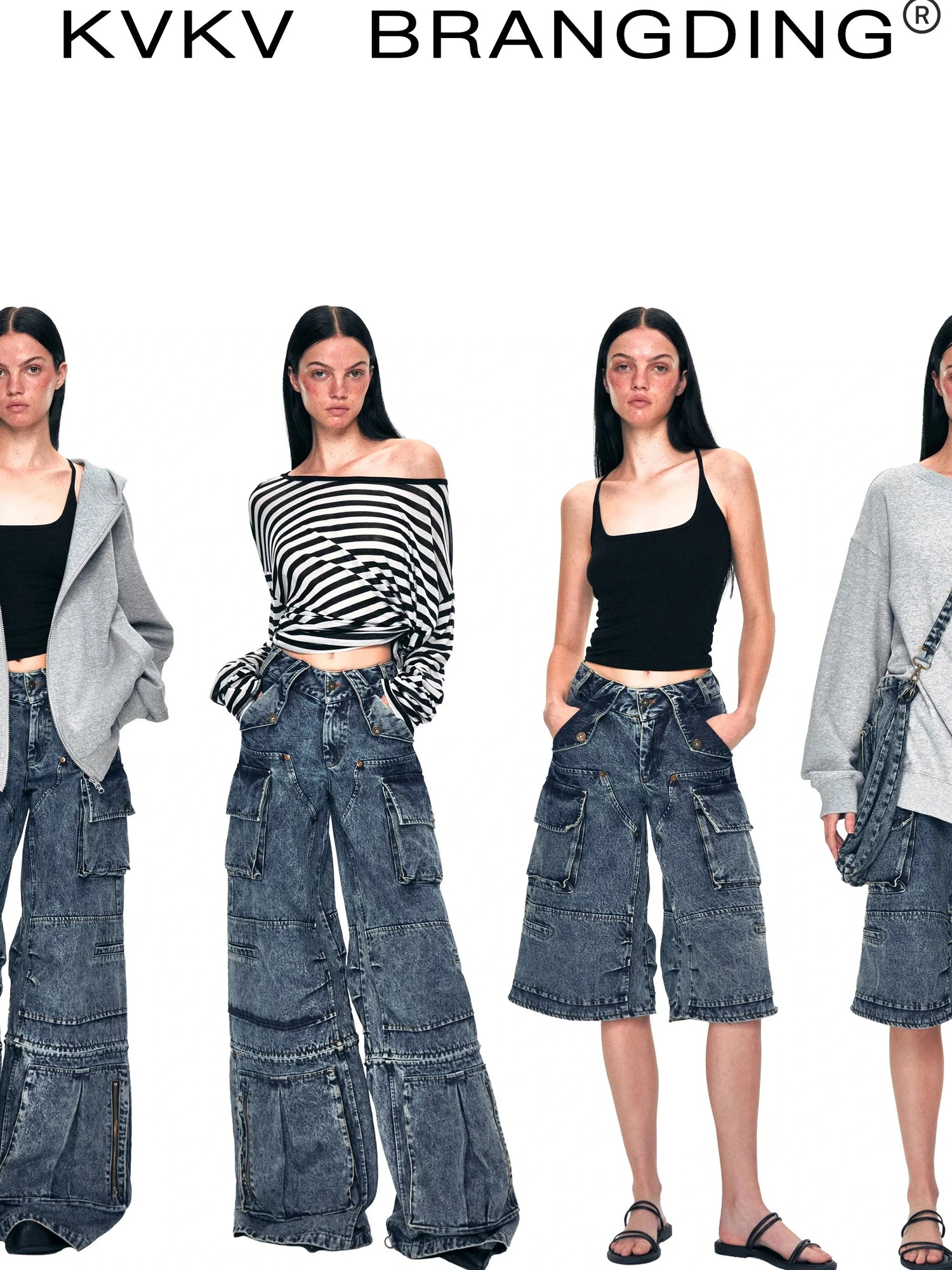 kvkv Convertible Washed Cargo Capri Jeans