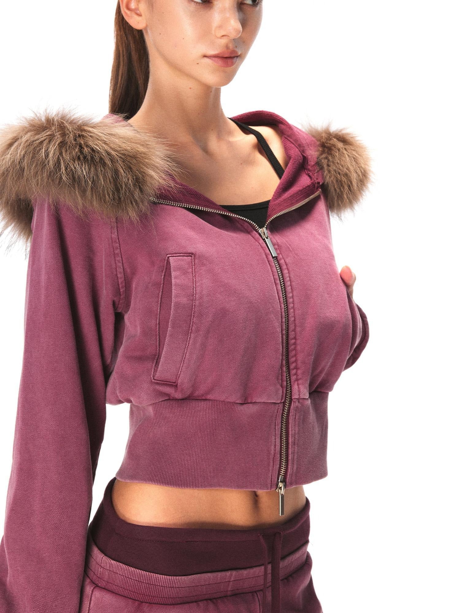 kvkv Cotton Zip Up Loose Cropped Hooded Long Sleeve Sport For Women Burgundy Hoodies
