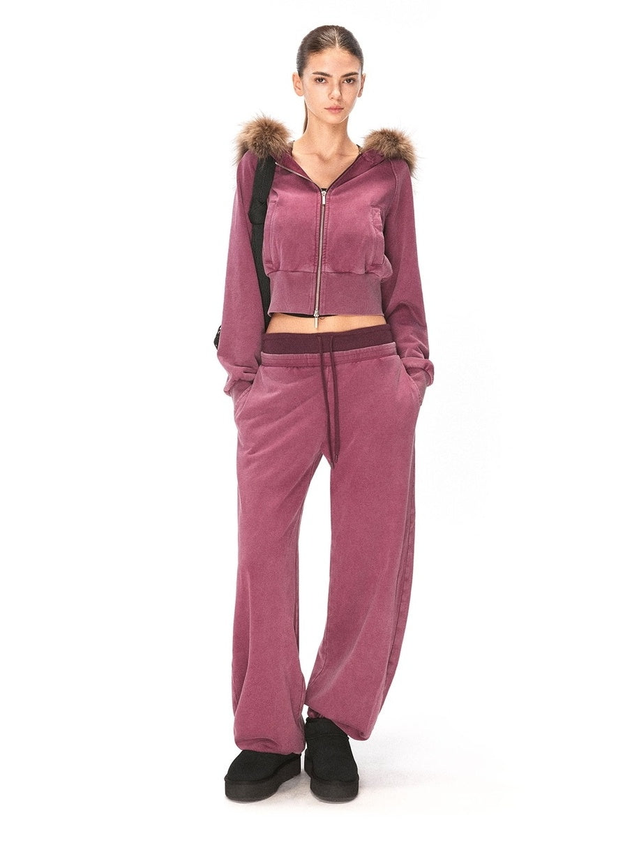 kvkv Cotton Zip Up Loose Cropped Hooded Long Sleeve Sport For Women Burgundy Hoodies