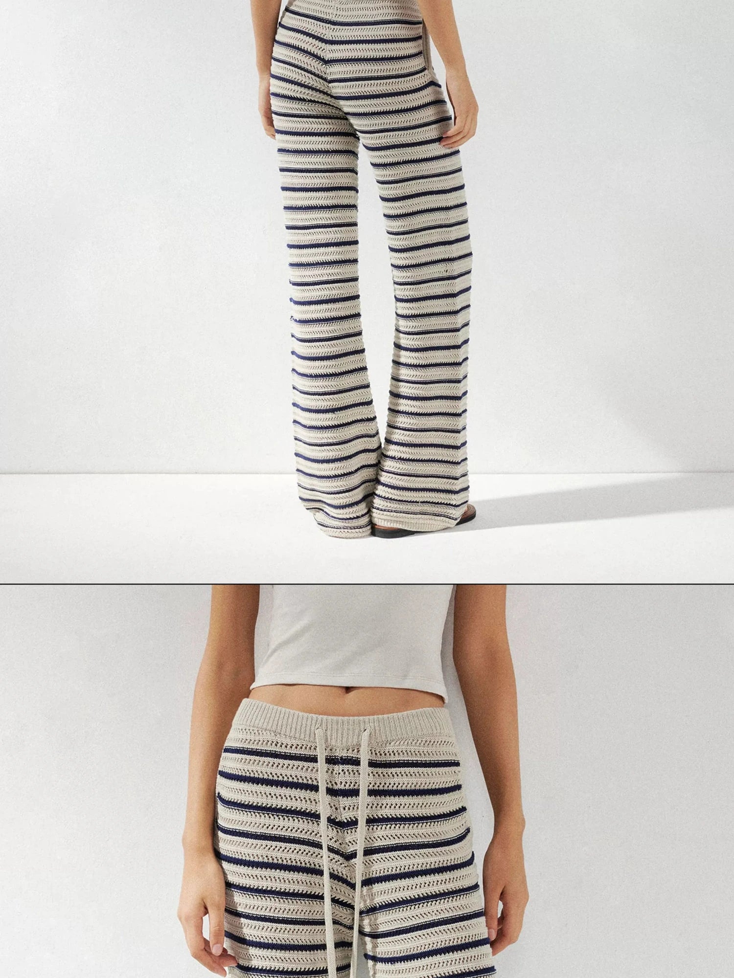 kvkv Crochet Striped Loose Fit Wide Leg Lace Pants