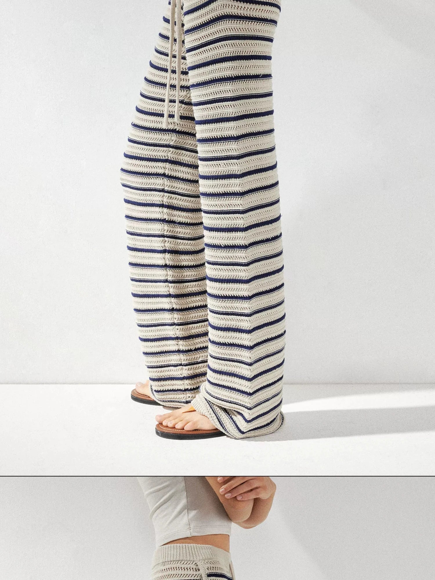 kvkv Crochet Striped Loose Fit Wide Leg Lace Pants