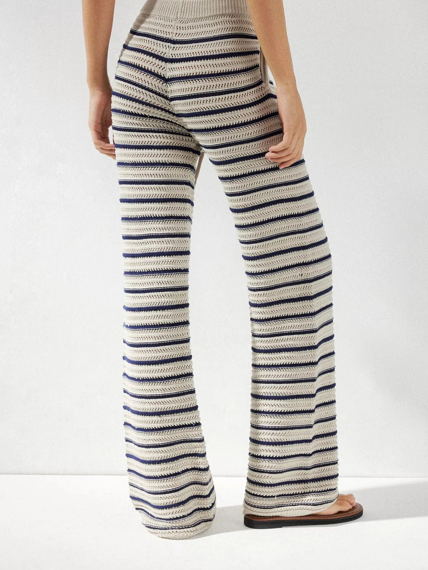 kvkv Crochet Striped Loose Fit Wide Leg Lace Pants