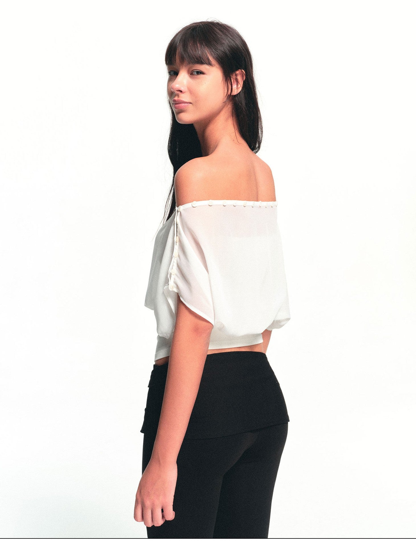 kvkv Cropped Button Drawstring Off Shoulder Bandeau Women&