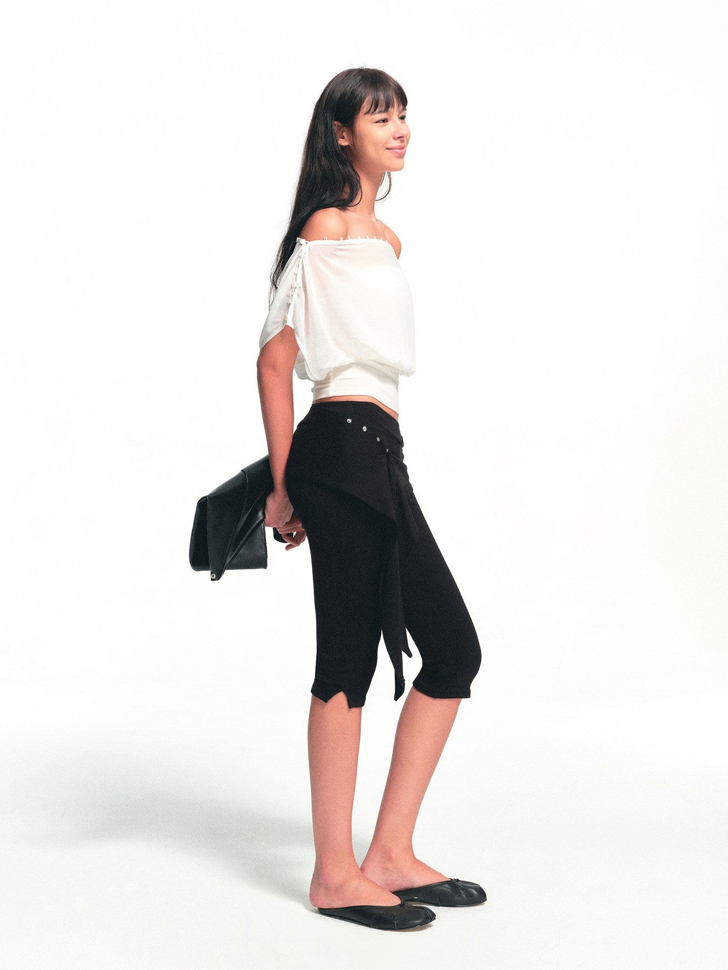 kvkv Cropped Button Drawstring Off Shoulder Bandeau Women&
