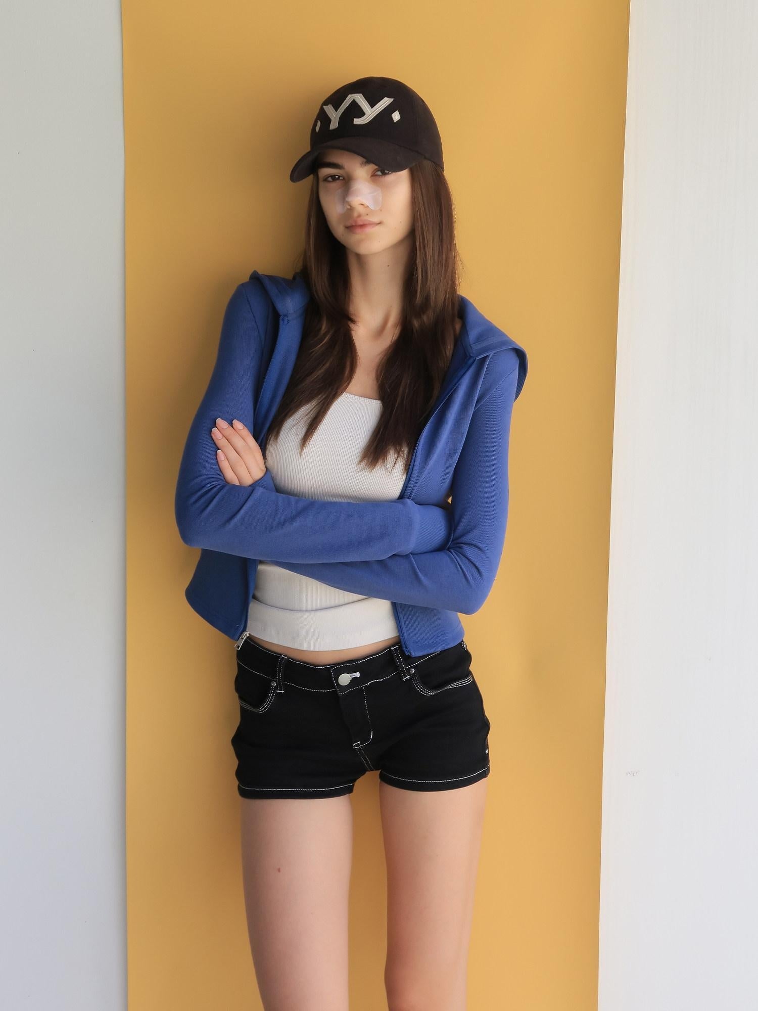 kvkv Cropped Cinched Waist Zip Hooded Athletic Women Cotton Blend Galaxy Blue Hoodies