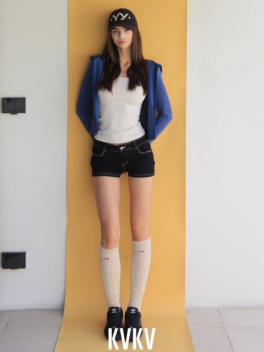 kvkv Cropped Cinched Waist Zip Hooded Athletic Women Cotton Blend Galaxy Blue Hoodies