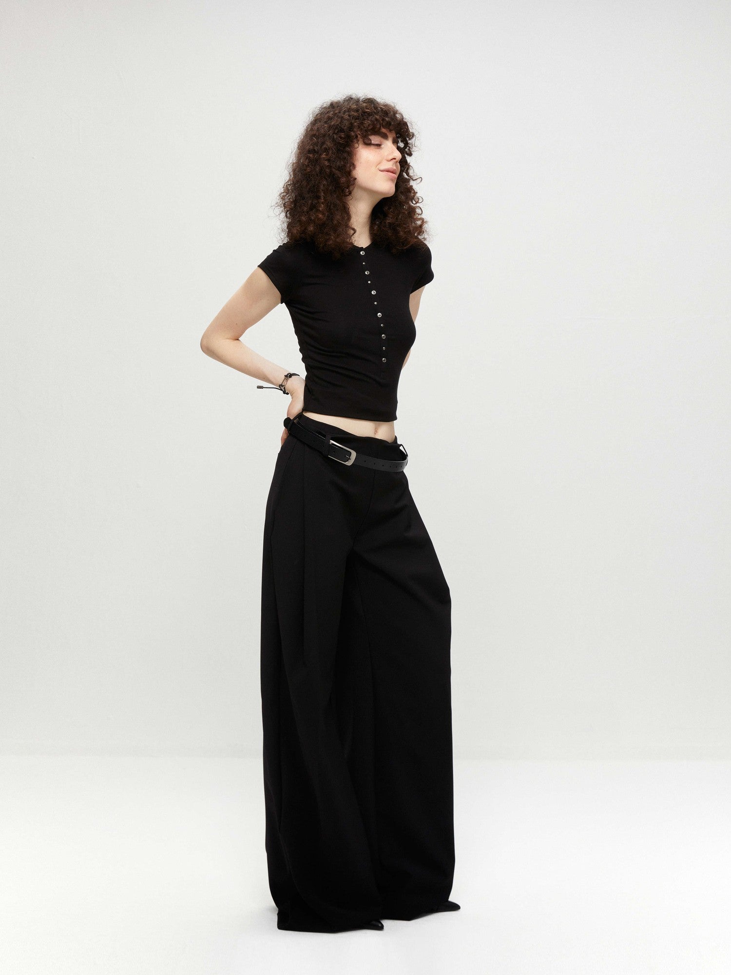 kvkv Cropped Henley Placket Slim Waist Women&