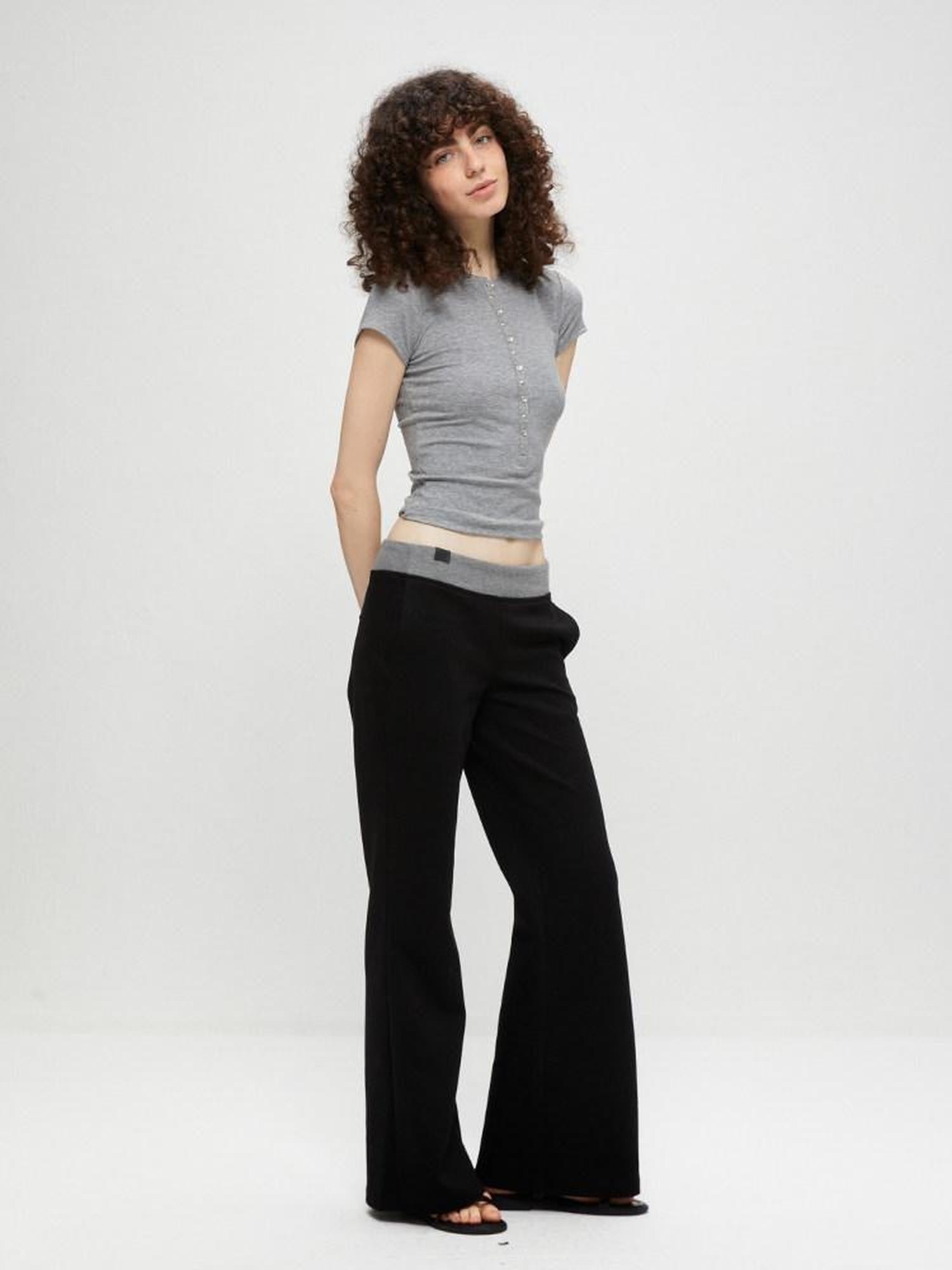 kvkv Cropped Henley Placket Slim Waist Women&