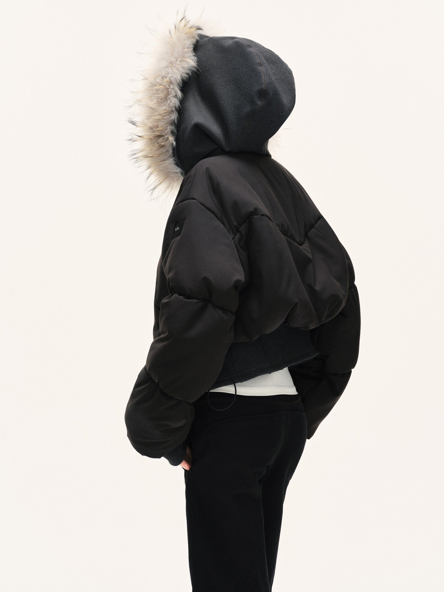 kvkv Cropped Real Fur Collar Waist Cinched Hooded Women&