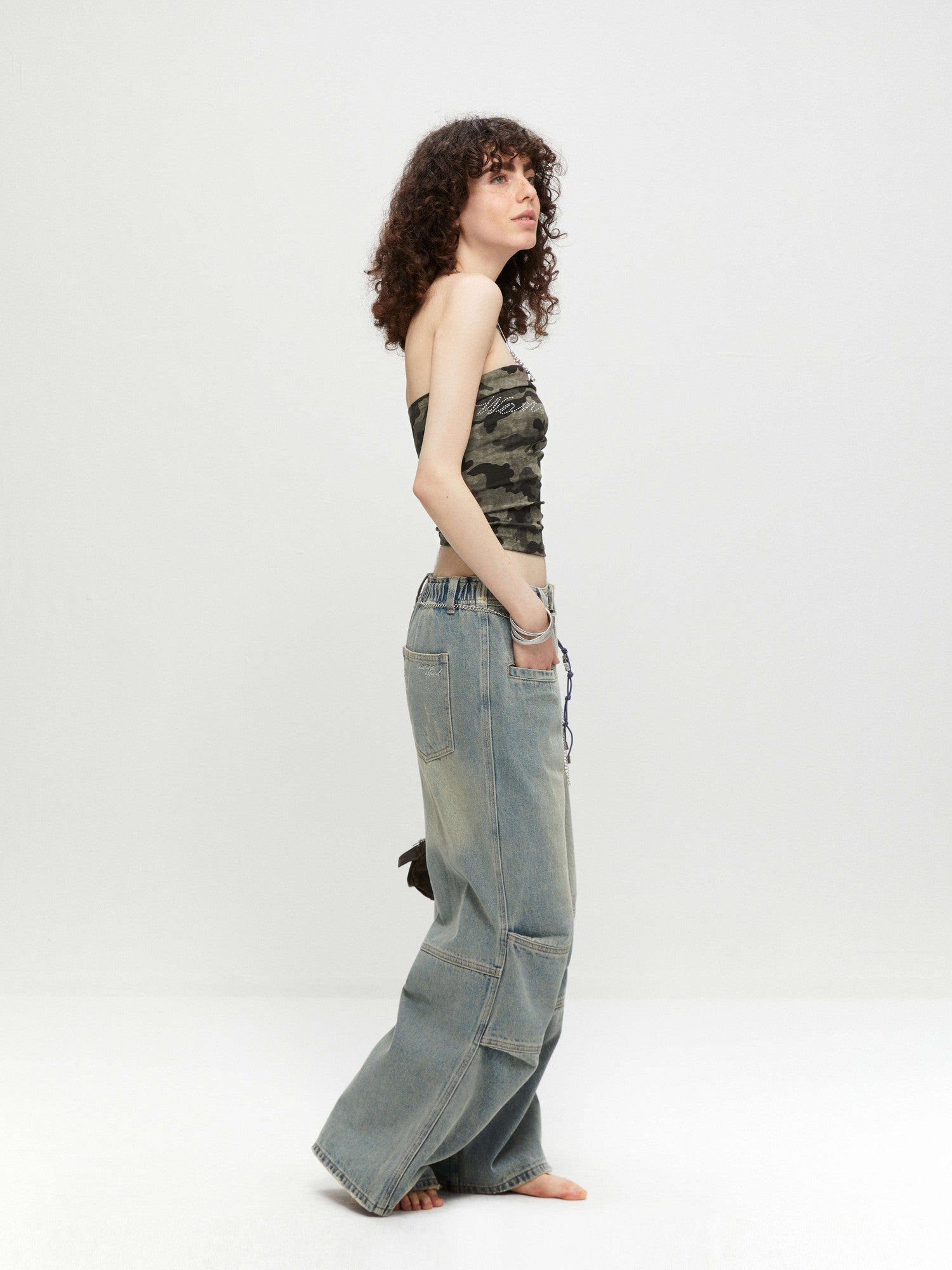 kvkv Cropped Rhinestone Camouflage Backless Bandeau Women&