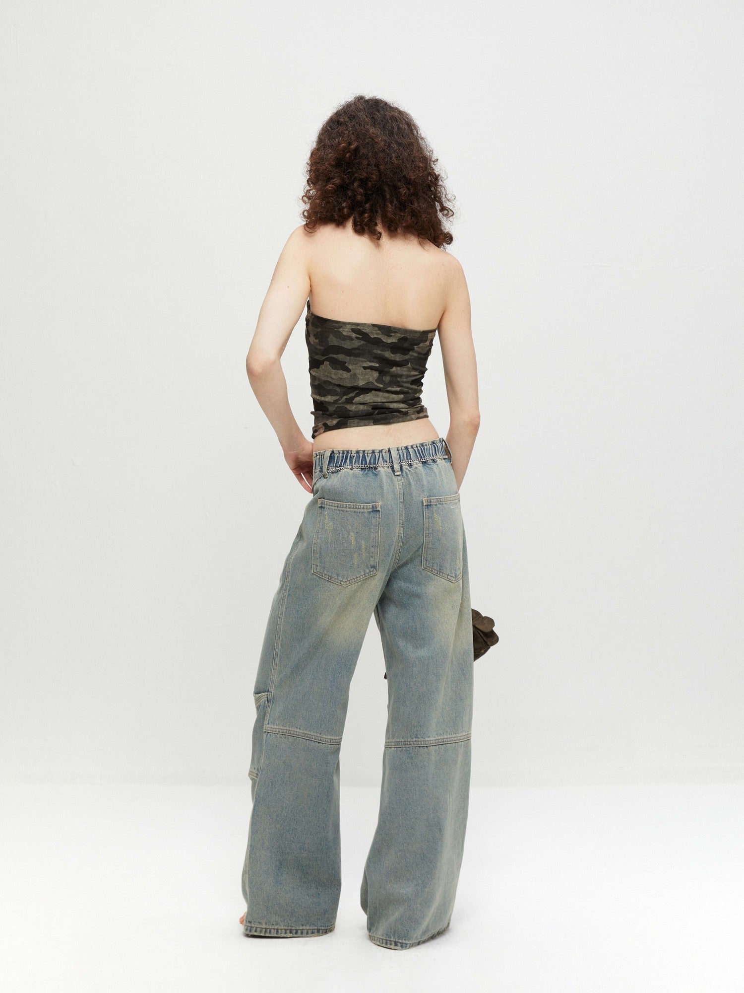 kvkv Cropped Rhinestone Camouflage Backless Bandeau Women&