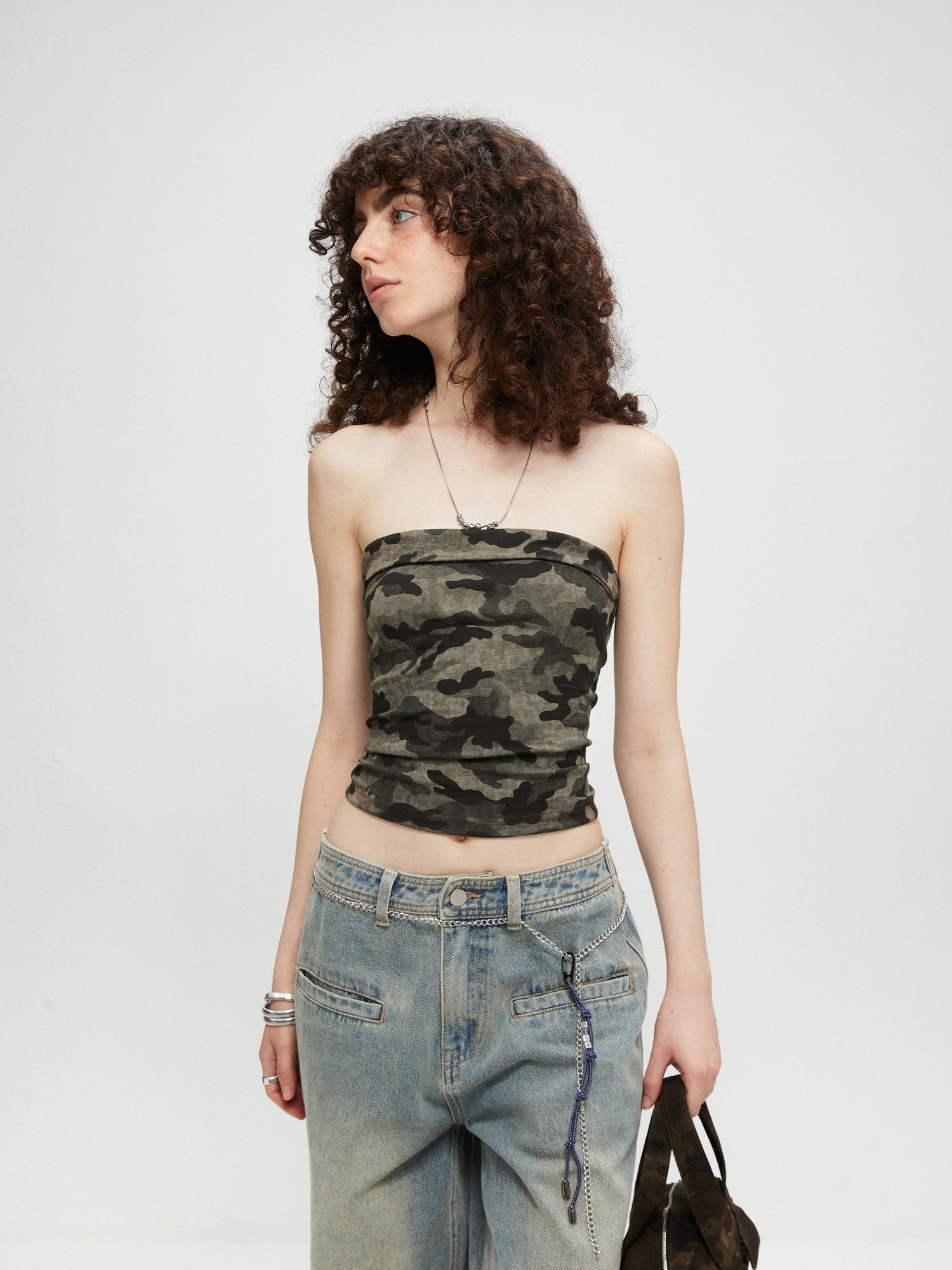 kvkv Cropped Rhinestone Camouflage Backless Bandeau Women&