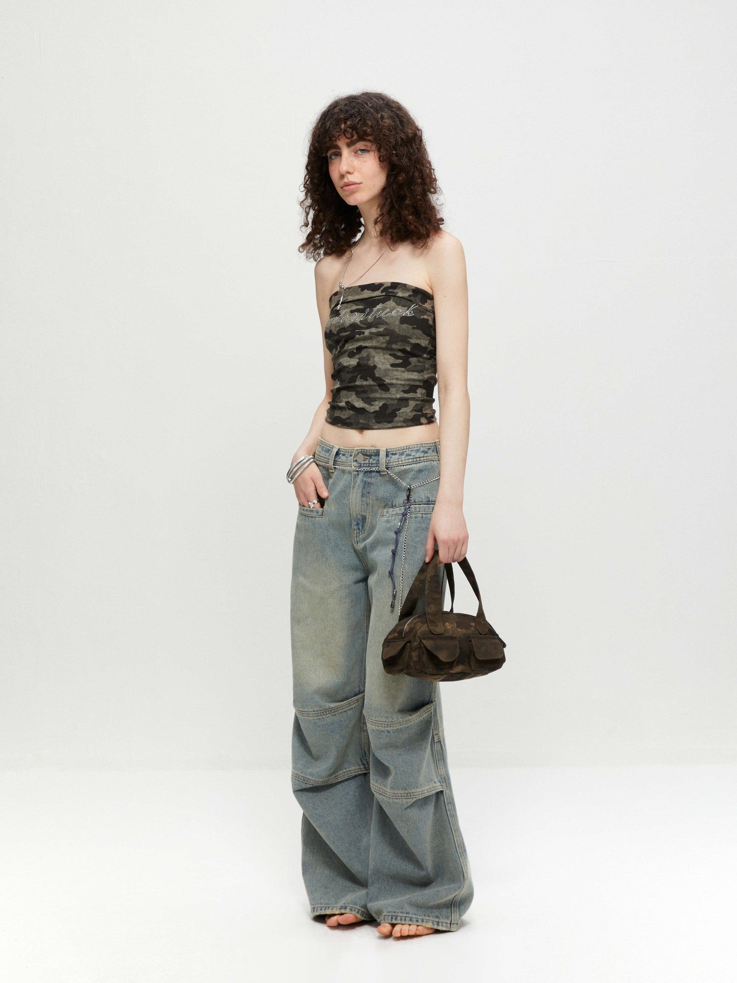 kvkv Cropped Rhinestone Camouflage Backless Bandeau Women&