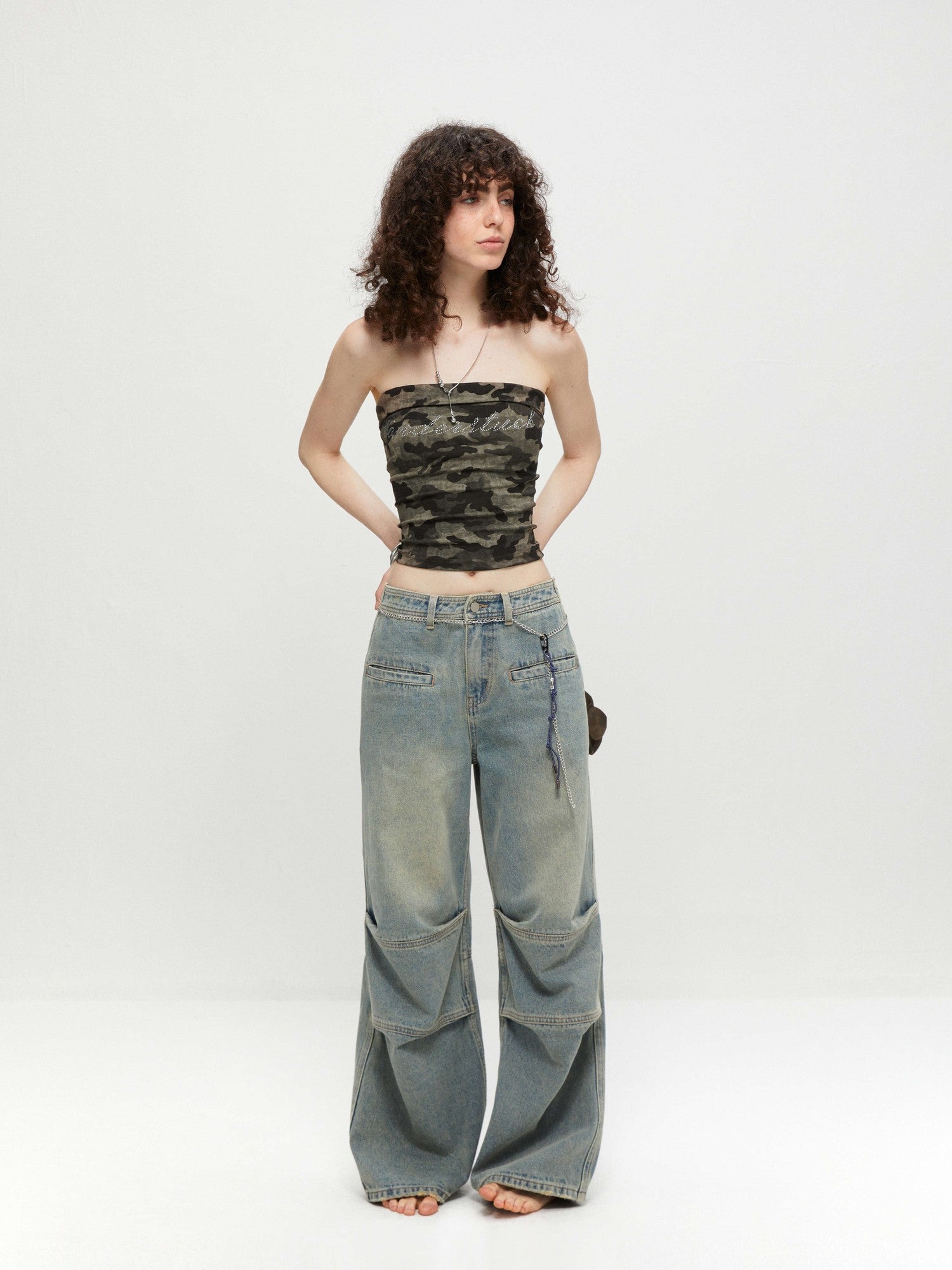 kvkv Cropped Rhinestone Camouflage Backless Bandeau Women&