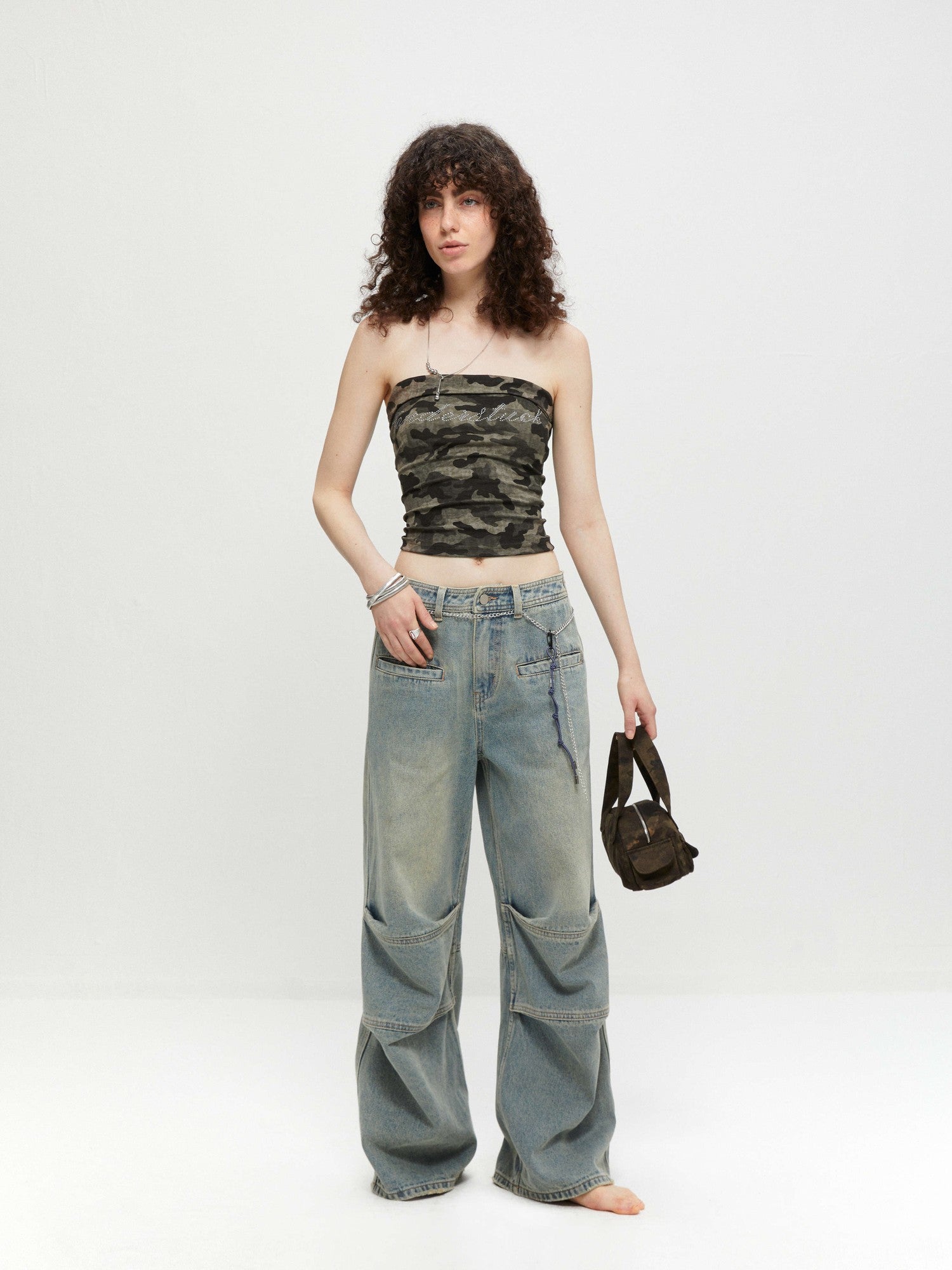 kvkv Cropped Rhinestone Camouflage Backless Bandeau Women&