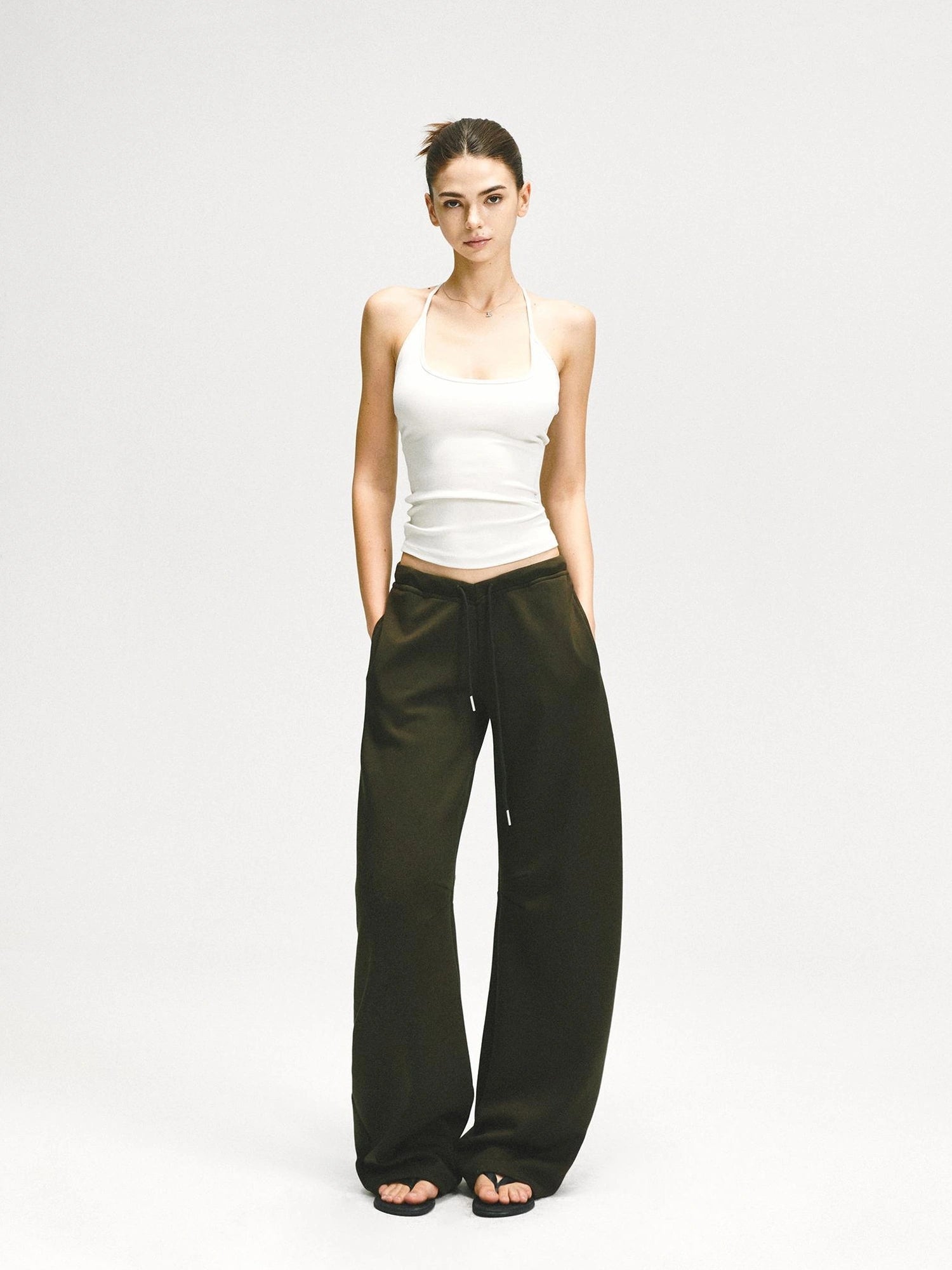 KVKV Yoga Clothing Brand - Curved Low Rise Olive Green Banana Pants