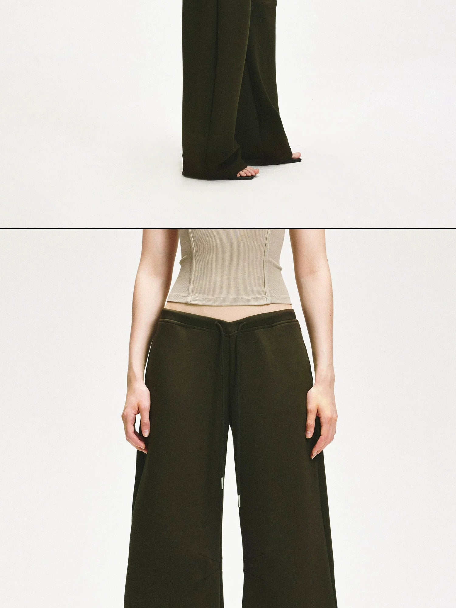 KVKV Yoga Clothing Brand - Curved Low Rise Olive Green Banana Pants